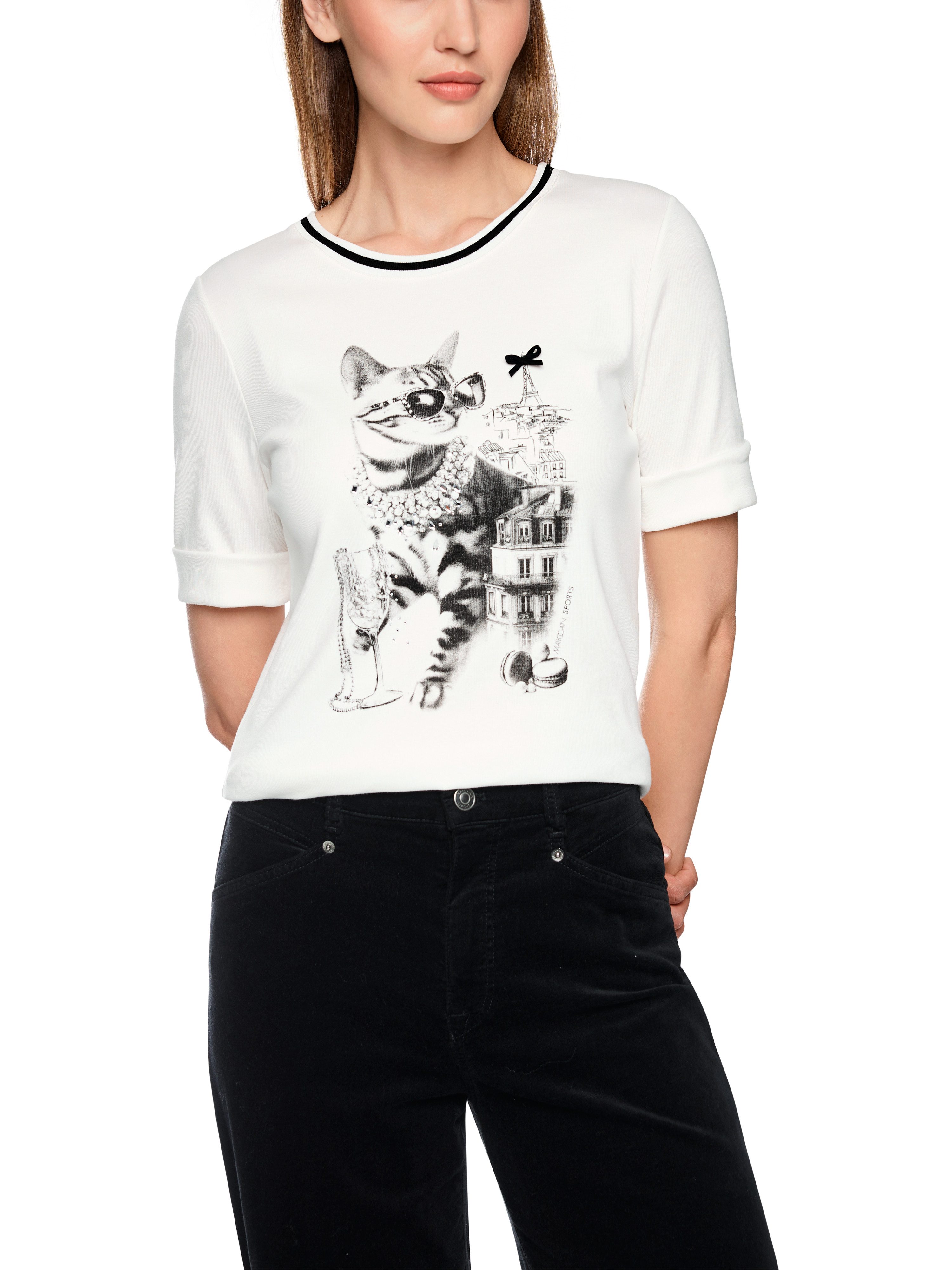 Marc Cain T-Shirt Cattitude Premium Damenmode mit Aufdruck