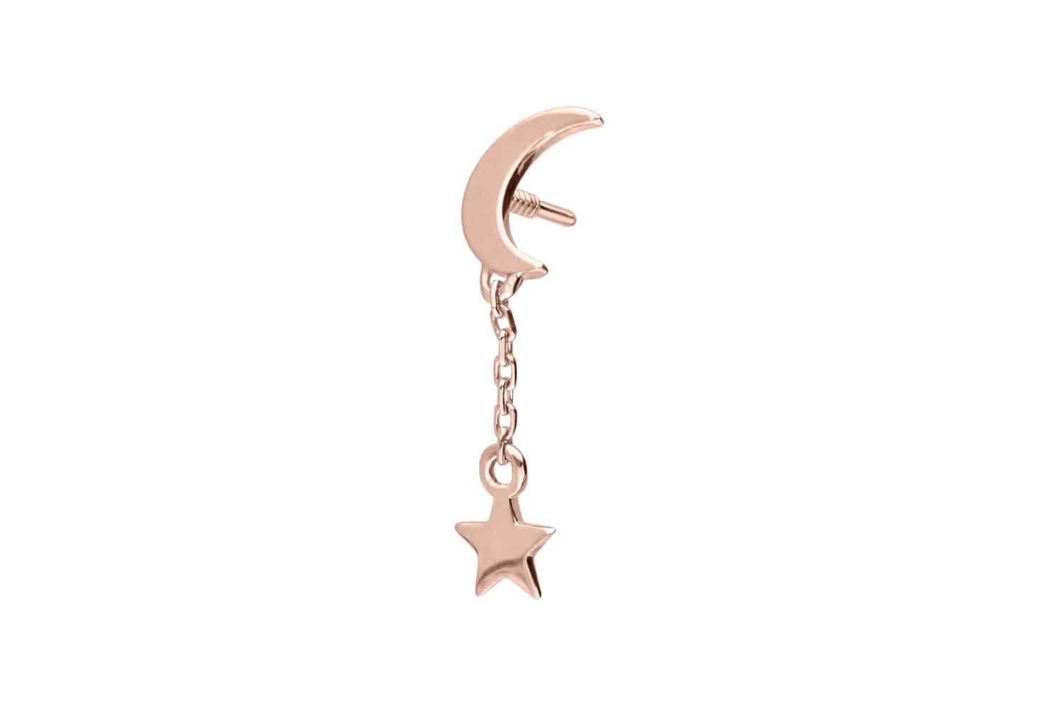 Piercing-Set 14 Karat Gold Schraubaufsatz mit Außengewinde MOND + STERN
