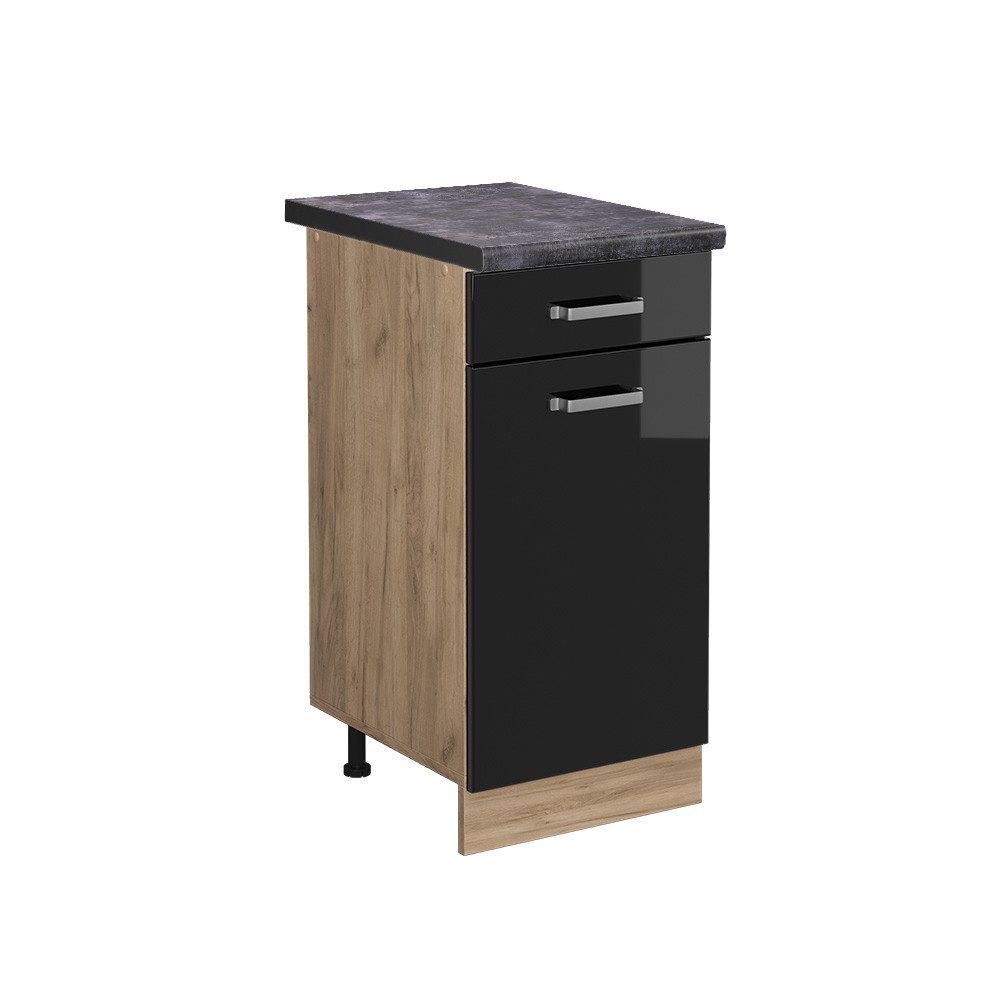 Vicco Unterschrank R-Line, Schwarz Hochglanz/Goldkraft Eiche, günstig online kaufen