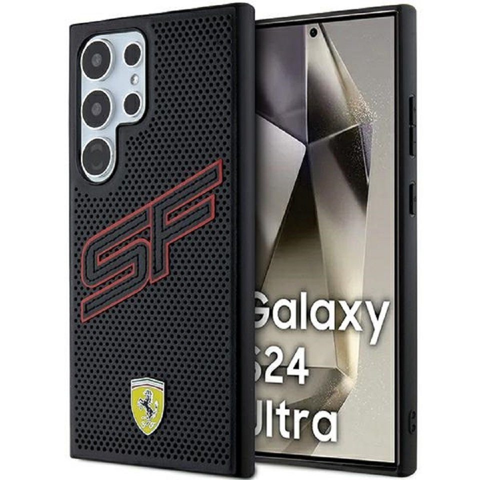 Ferrari Handyhülle Case Galaxy S24 Ultra Kunstleder schwarz Logo Metall 6,8 Zoll, Kantenschutz