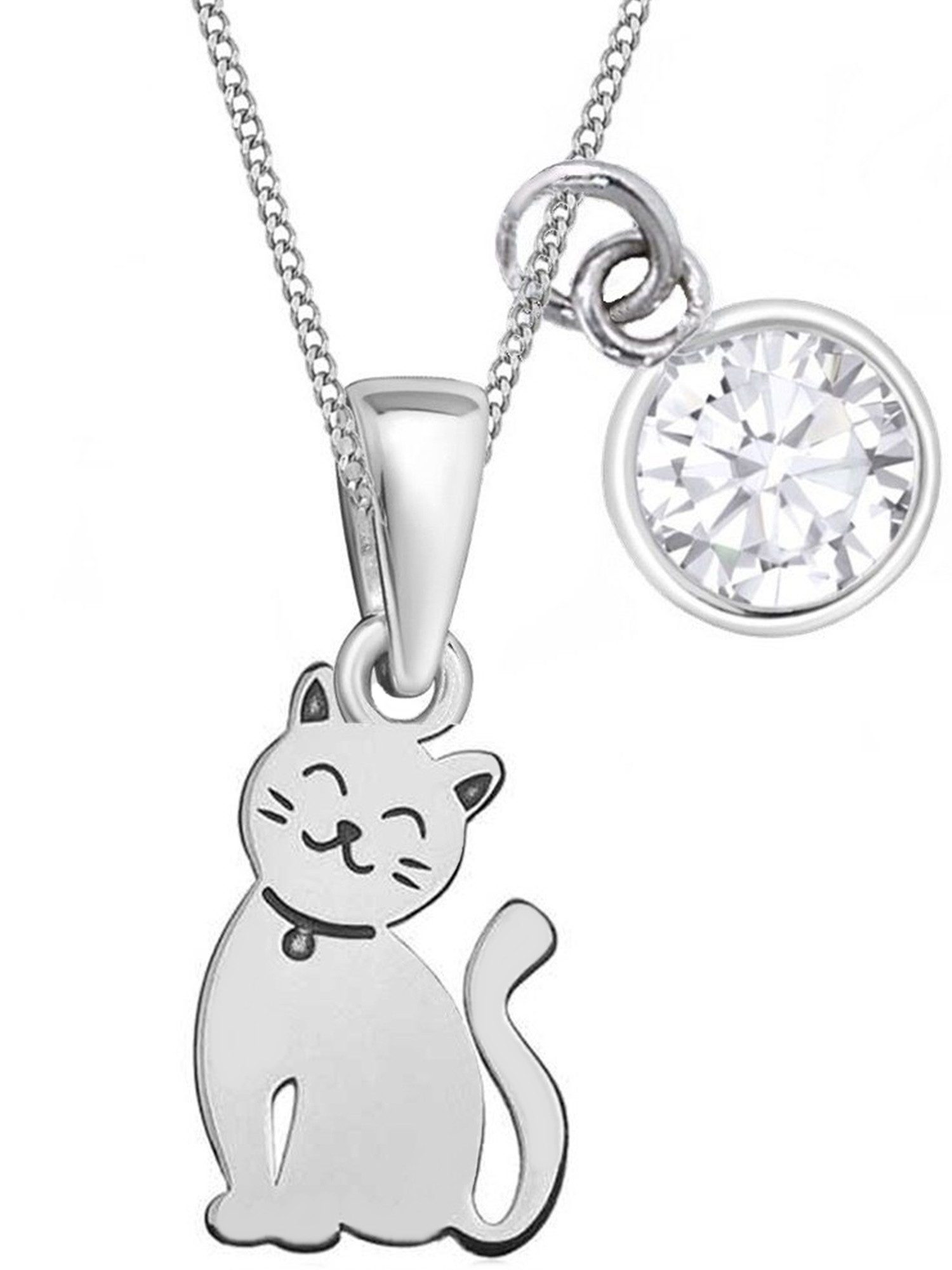 Goldene Hufeisen Kette mit Anhänger mini Katze Halskette 925 Silber Kette 45cm Tiere, Rhodiniert