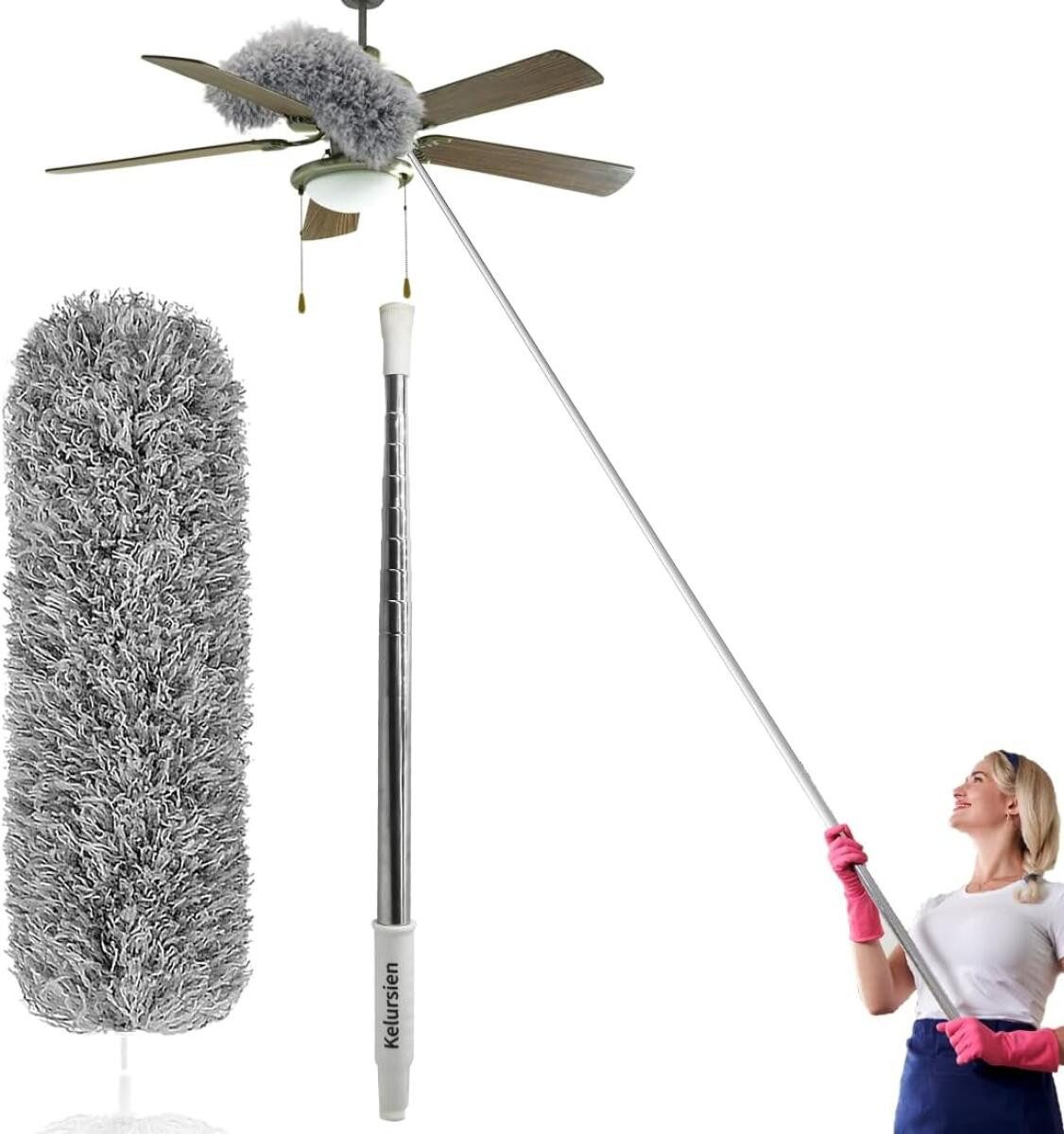 FELIXLEO Staubbesen Staubwedel Teleskop Waschbar 254cm Extra lang Mikrofasern Grau (1-St)