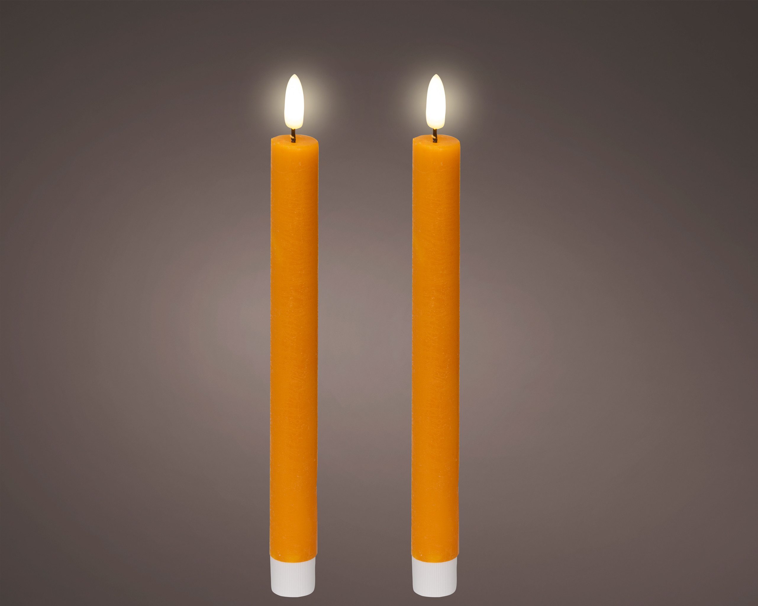 Lumineo LED-Kerze, Timer, warmweiß, LED Kerzen 24,5cm mit Timer Wachs 2 Stück Orange / Warmweiß