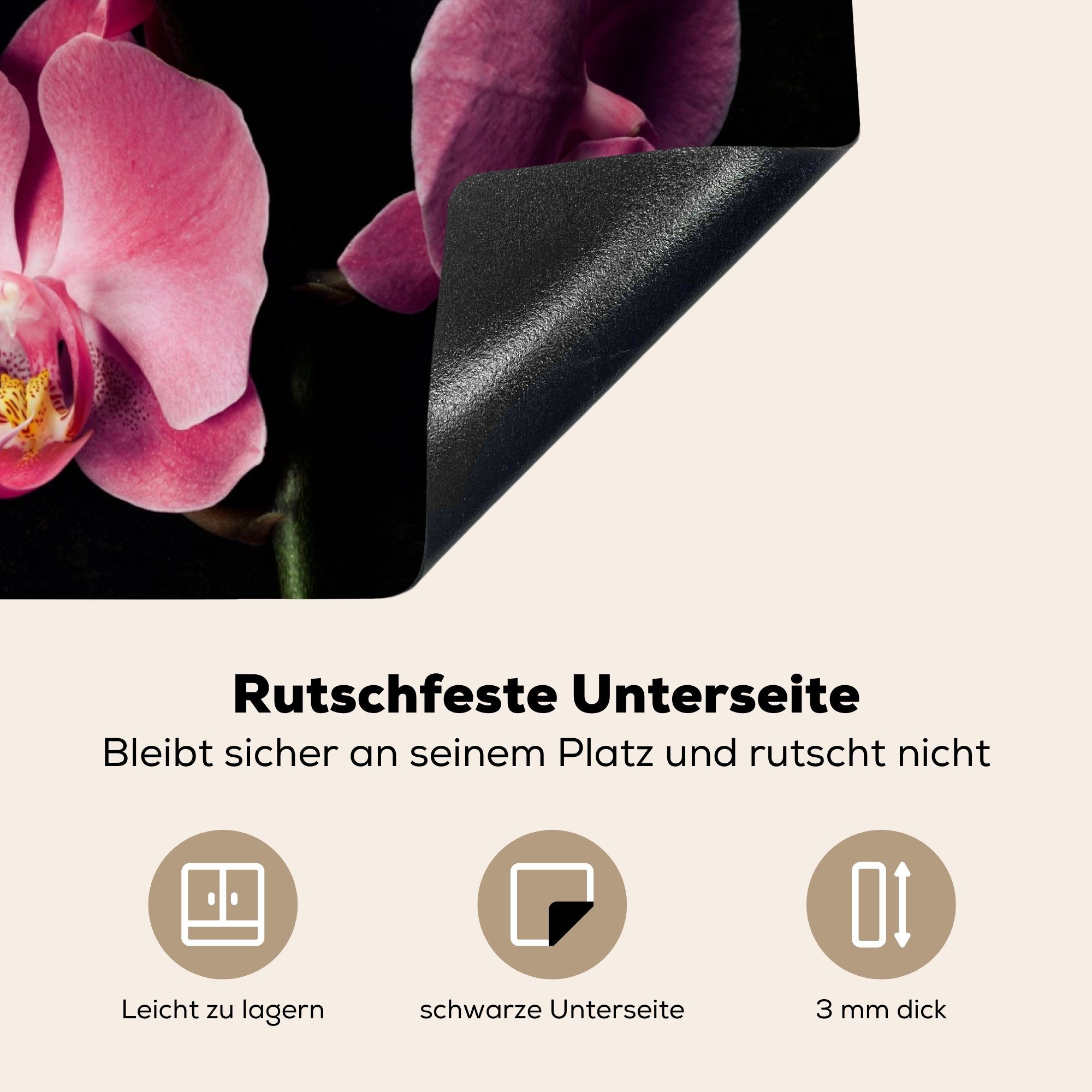 die 59x52 - Blumen Rosa, (1 Pflanzen - Herdblende-/Abdeckplatte cm, küche, tlg), Orchidee Vinyl, MuchoWow für Induktionsmatte Ceranfeldabdeckung -