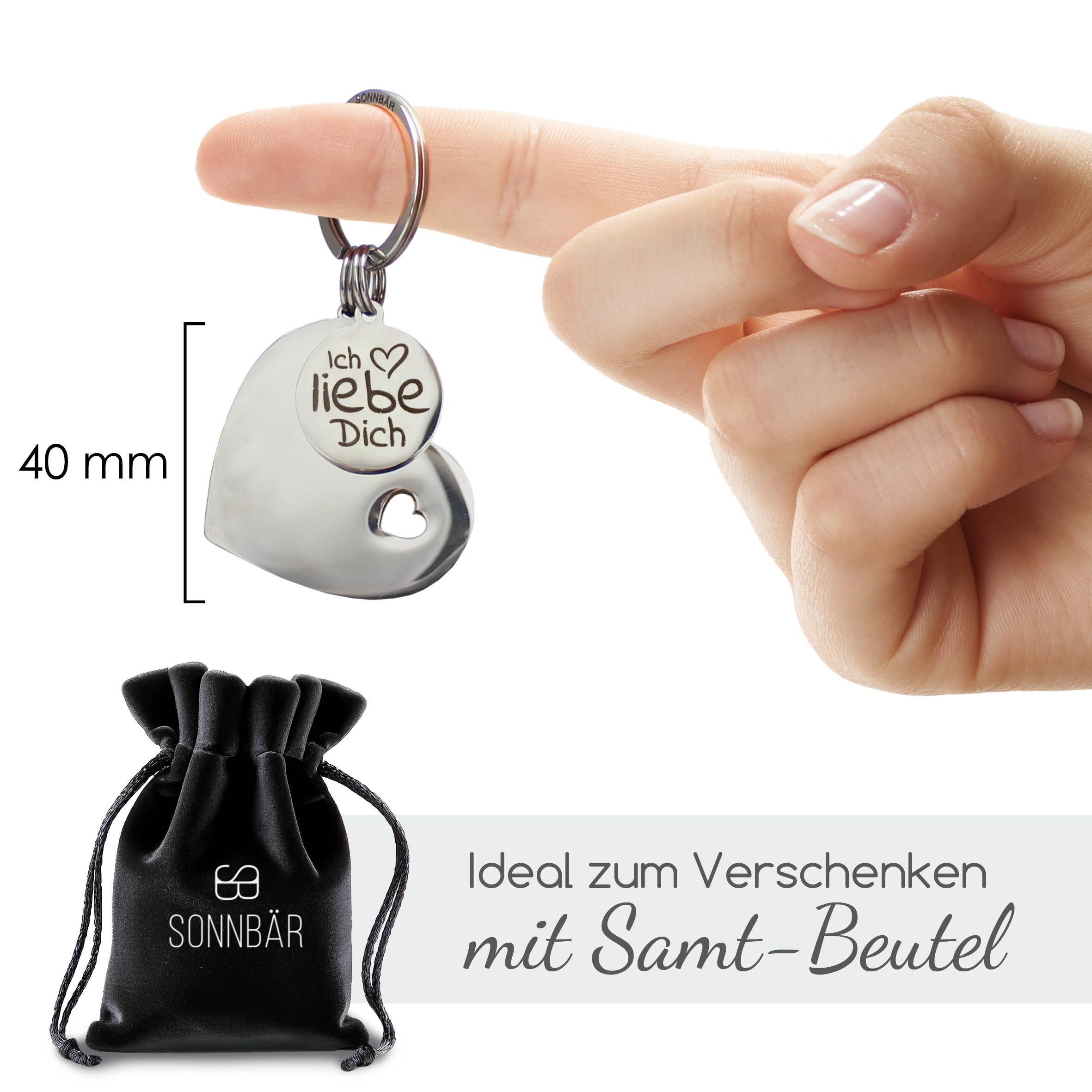 SONNBÄR Schlüsselanhänger Ich liebe dich Herz Geschenk Partner Freundin Jahrestag Valentinstag