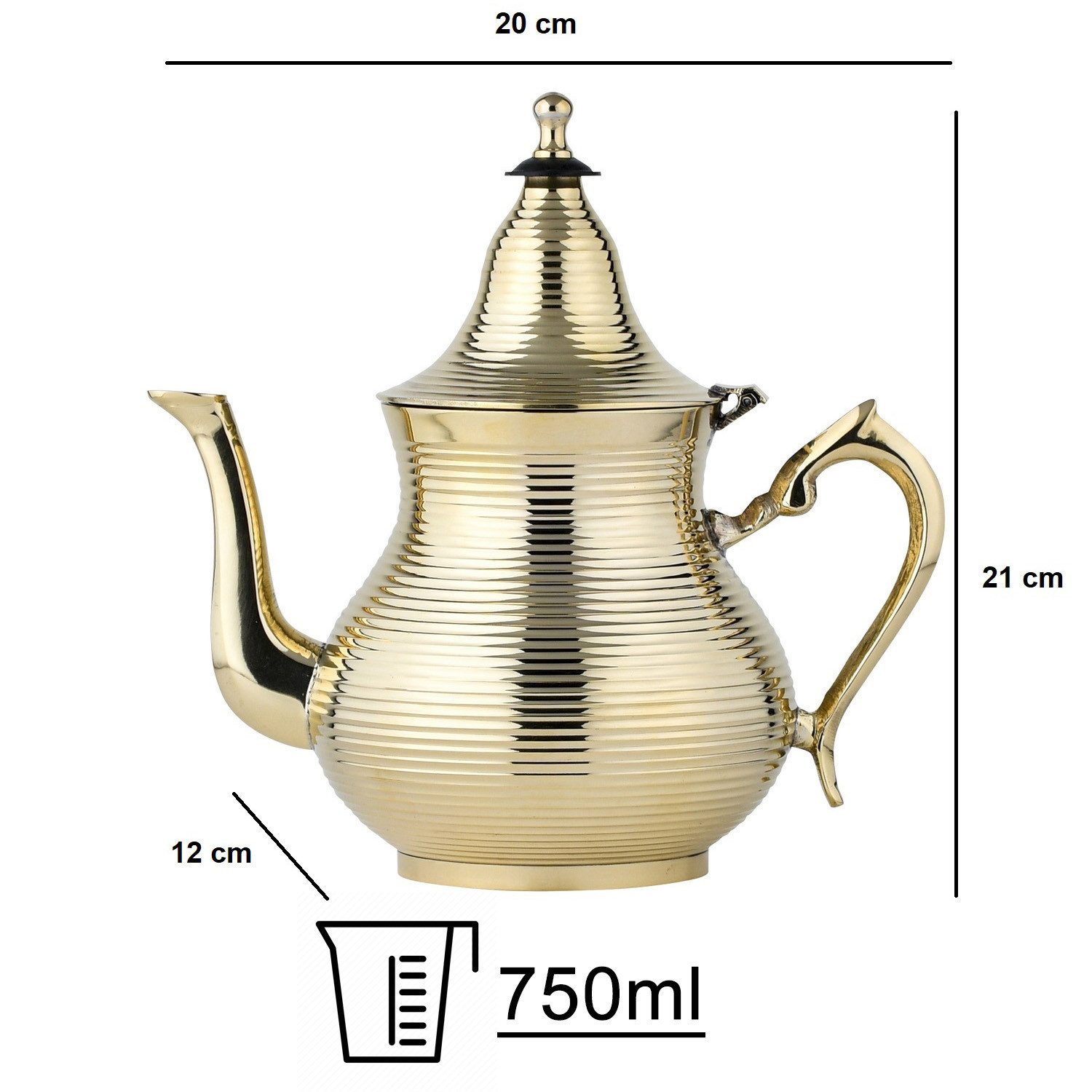 Marrakesch Orient & Mediterran Interior Teekanne Marokkanische Teekanne Nadima handgefertigt aus Messing in Gold 750 ml, (1-St), Handarbeit