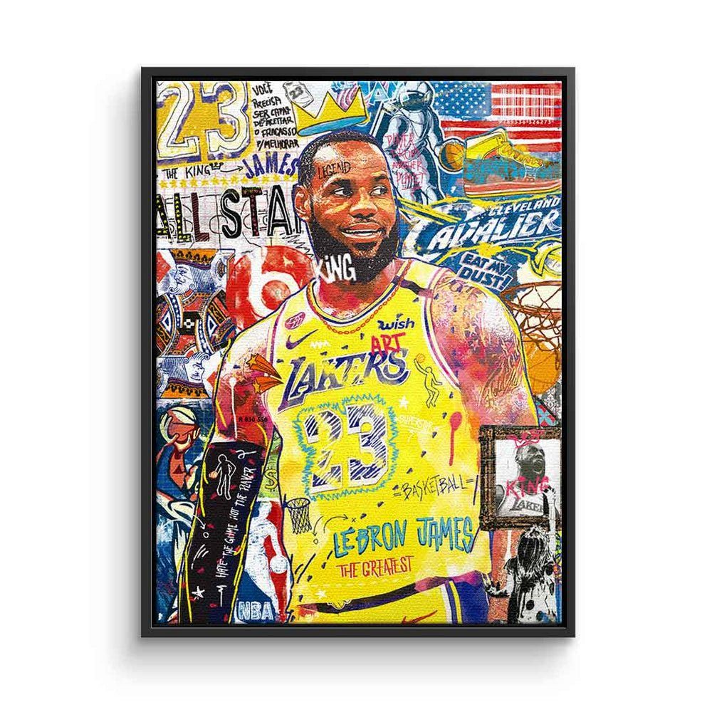 LeBron Basketball Porträt James Leinwandbild, DOTCOMCANVAS® Rahmen Collage Lakers Pop Leinwandbild goldener Art