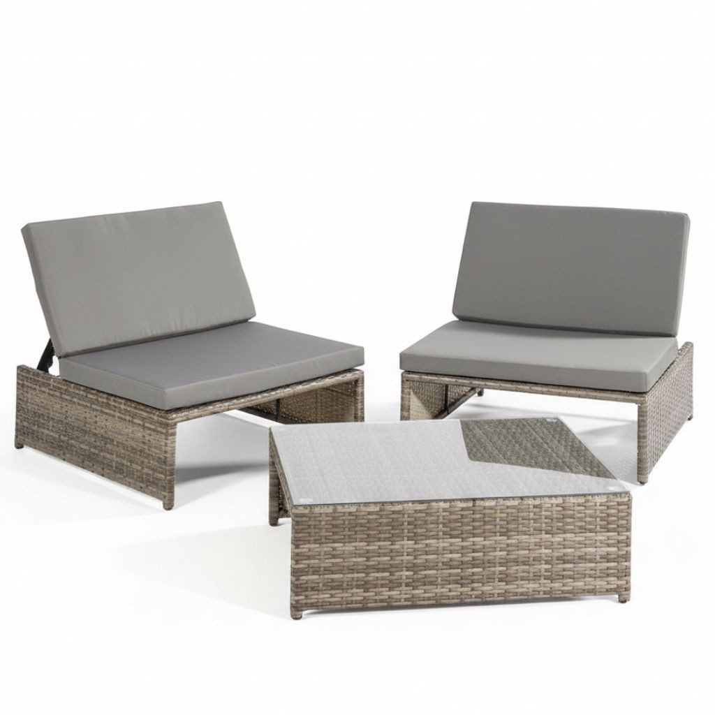 Mucola Balkonset Balkon-Sitzset 3-teilig aus Polyrattan – kompakt für Balkon & Terrasse, (Sitzgruppe, 3-tlg., 3-teiliges Sitzset bestehend aus 2 Sesseln und 1 Tisch), Kompakte Bauweise für Balkon und kleine Terrassen