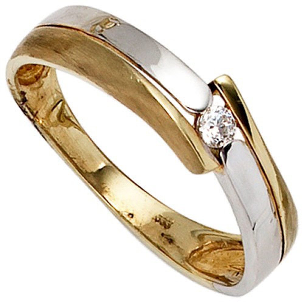 Schmuck Krone Goldring Ring mit Zirkonia 333 Gold bicolor teilmatt, Gold 333