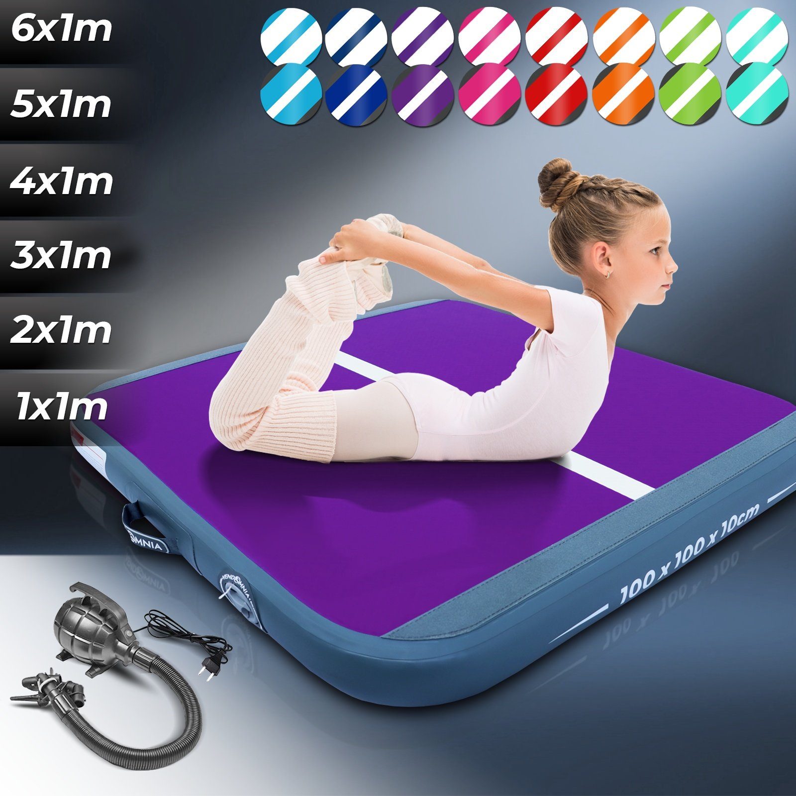 VENDOMNIA Gymnastikmatte AIRTRACK - Fitness Sport 1/2/3/4/5/6/7/8m Farbwahl (elektrische Luftpumpe aufblasbar PVC Dicke:10/20cm), Tumbling Tracking Gymnastik Yoga Air Track Matte