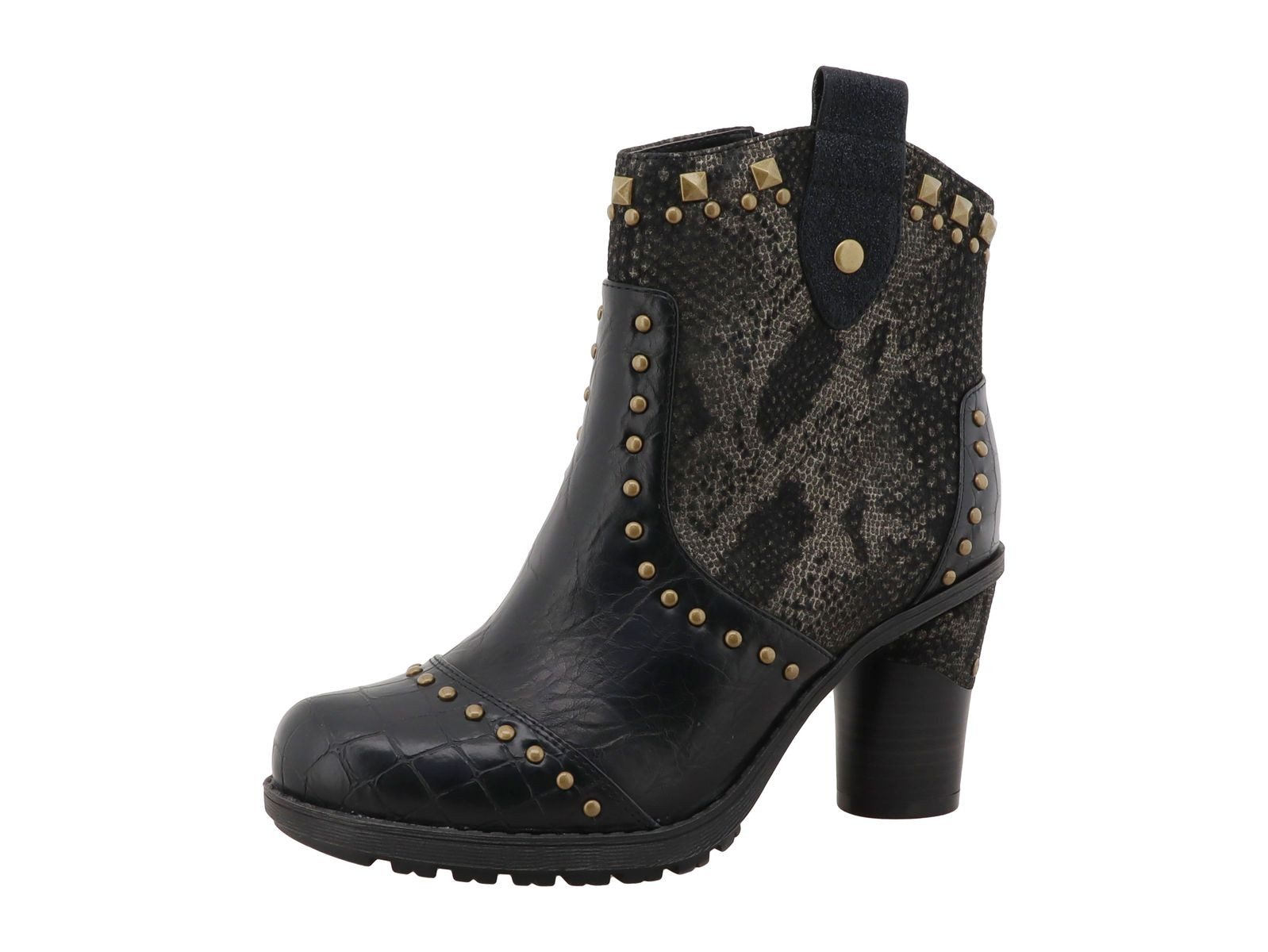 Mustang Shoes 15M0162012-black-multi Stiefelette Damen Stiefel mit dekorativen Metallnieten und Animal-Print