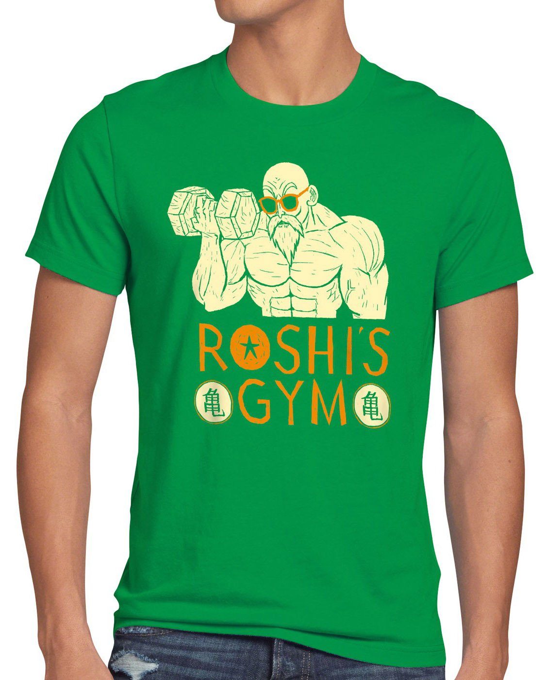 style3 Print-Shirt Herren T-Shirt Roshis Gym goku dragon vegeta ball super z meister anime manga grün