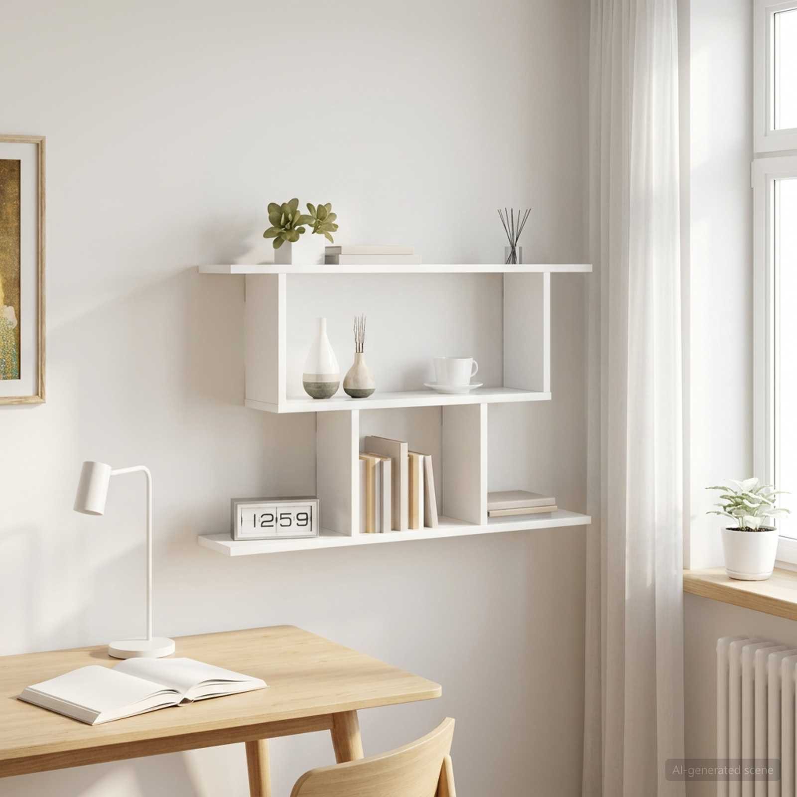 furnicato Wandregal 80 x 15 x 50.5 cm Weiß, 1-tlg., Wandboard mit 4 Fächern und viel Stauraum für dein Wohnzimmer