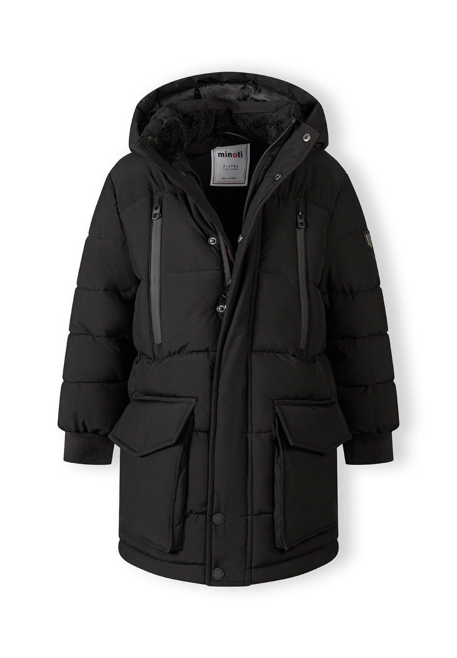 MINOTI Winterjacke Lange Pufferjacke mit Fleece-Futter und bequemen Taschen  (2y-14y) trendiger Aufnäher am Ärmel