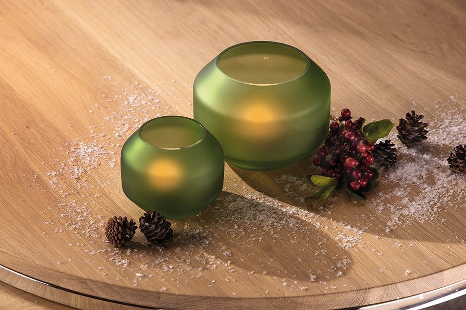 Fink Kerzenständer FINK Teelichthalter, Vase EILEEN grün - matt H.9cm D.11  cm
