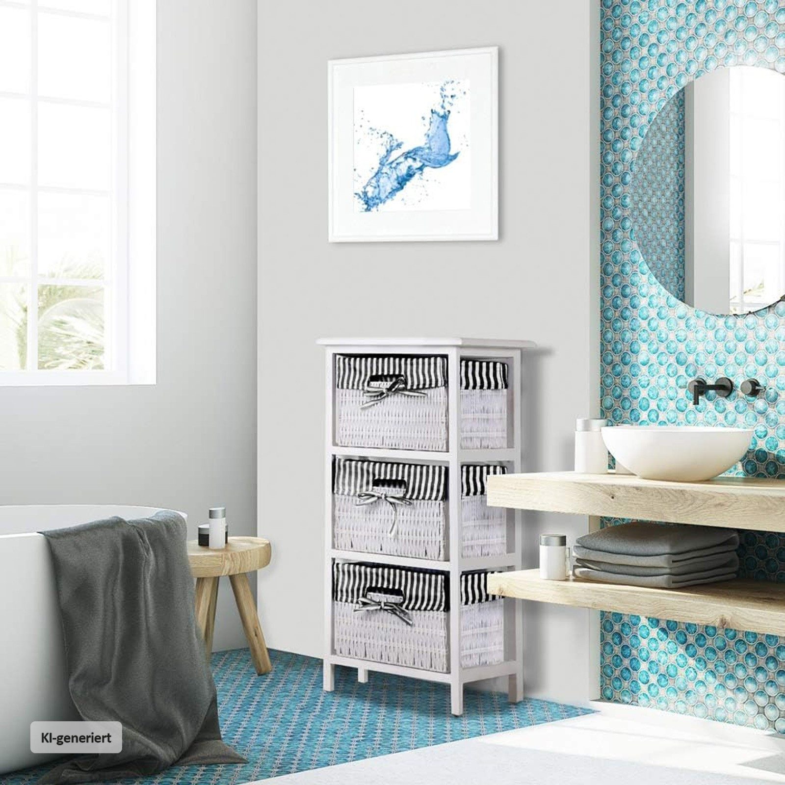 HTI-Living Badregal Regal mit 3 Körben Mia Landhaus Weiß Schwarz, Stück 1-tlg., Badregal Schubladenkommode