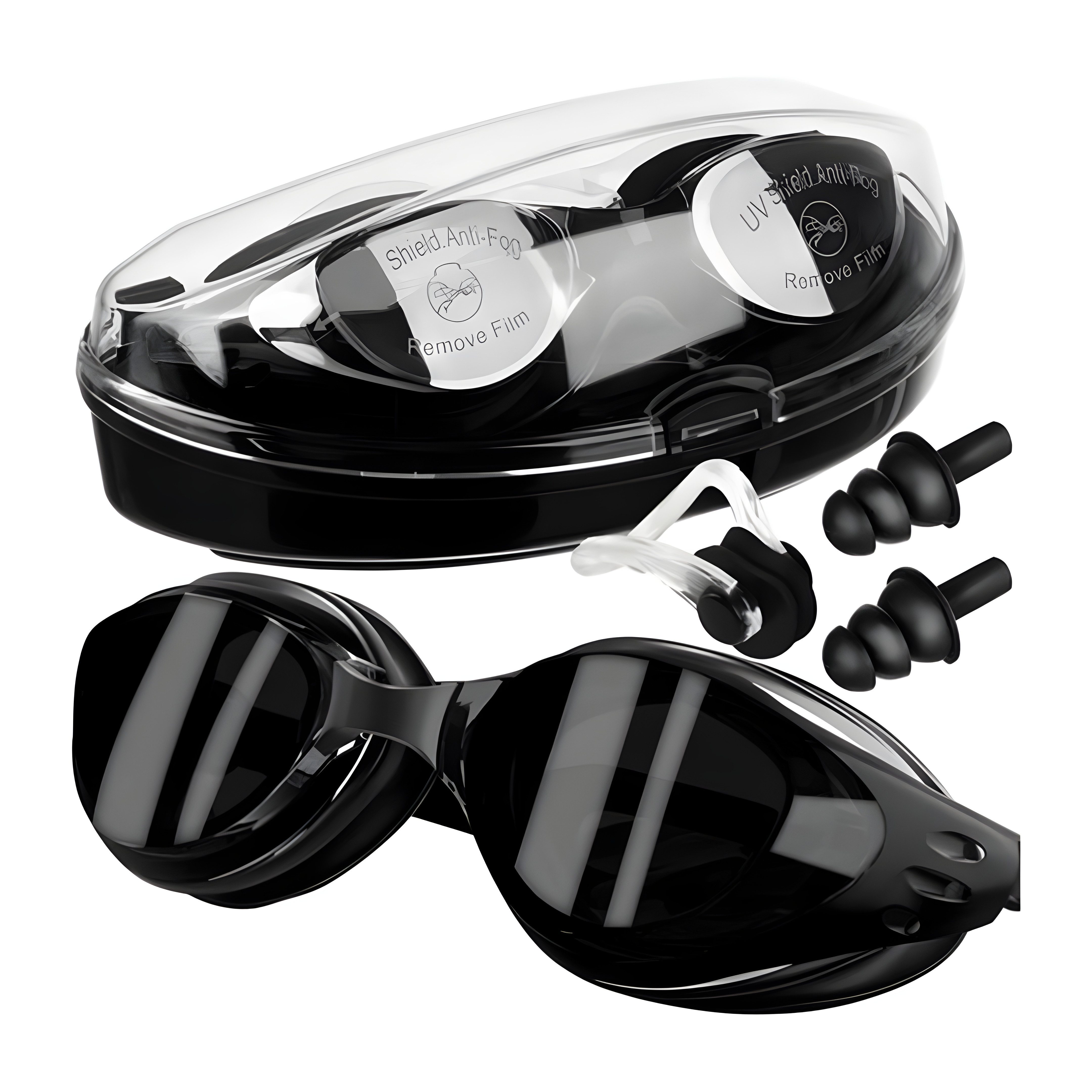 Schwimmbrille mit Ohrstöpsel und Nasenschutz Set
