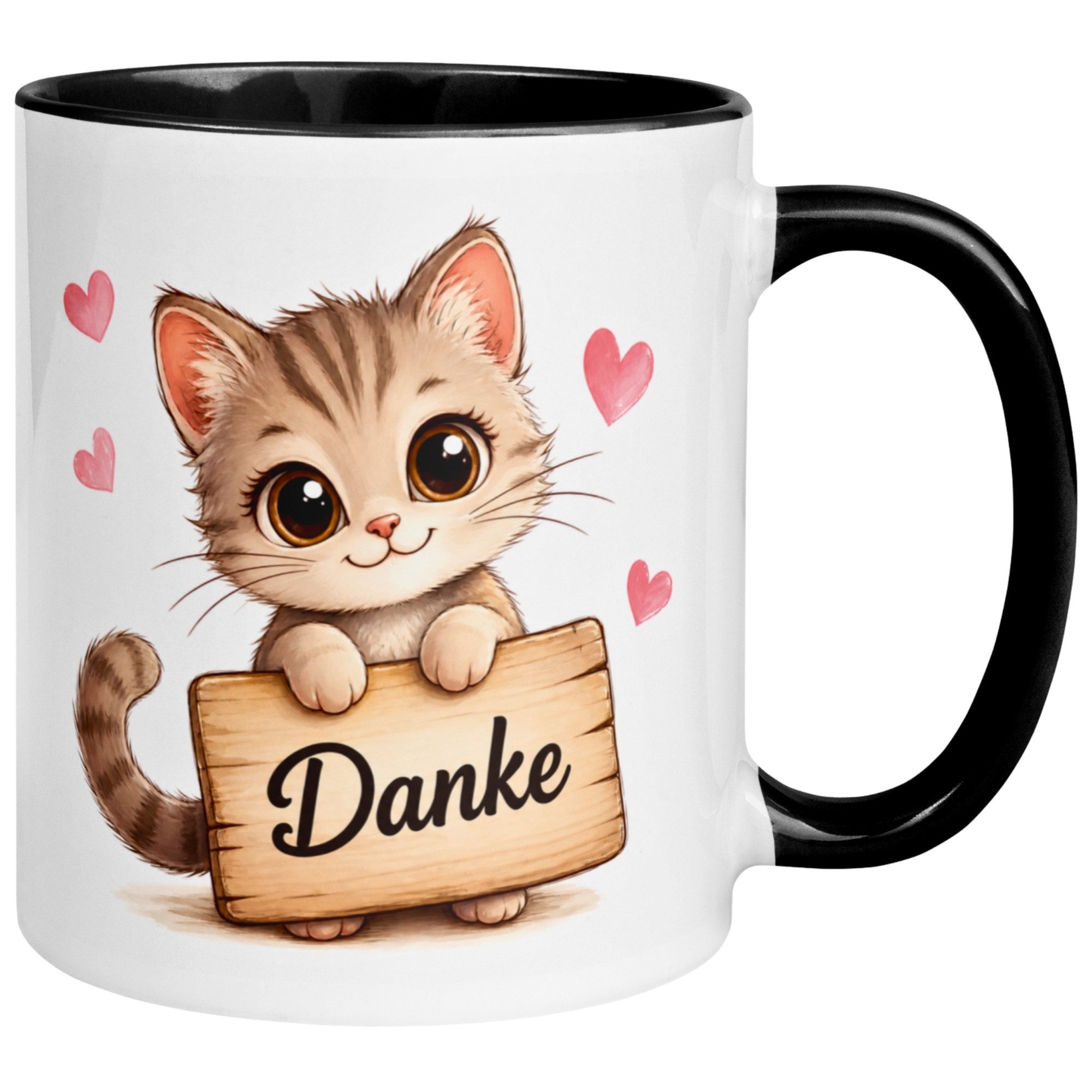 Momentals Tasse Danke – „Katze mit Danke Schild“ – Dankeschön Geschenke Becher, Gratis Versand · Links-&Rechtshänder · Spülmaschinenfest