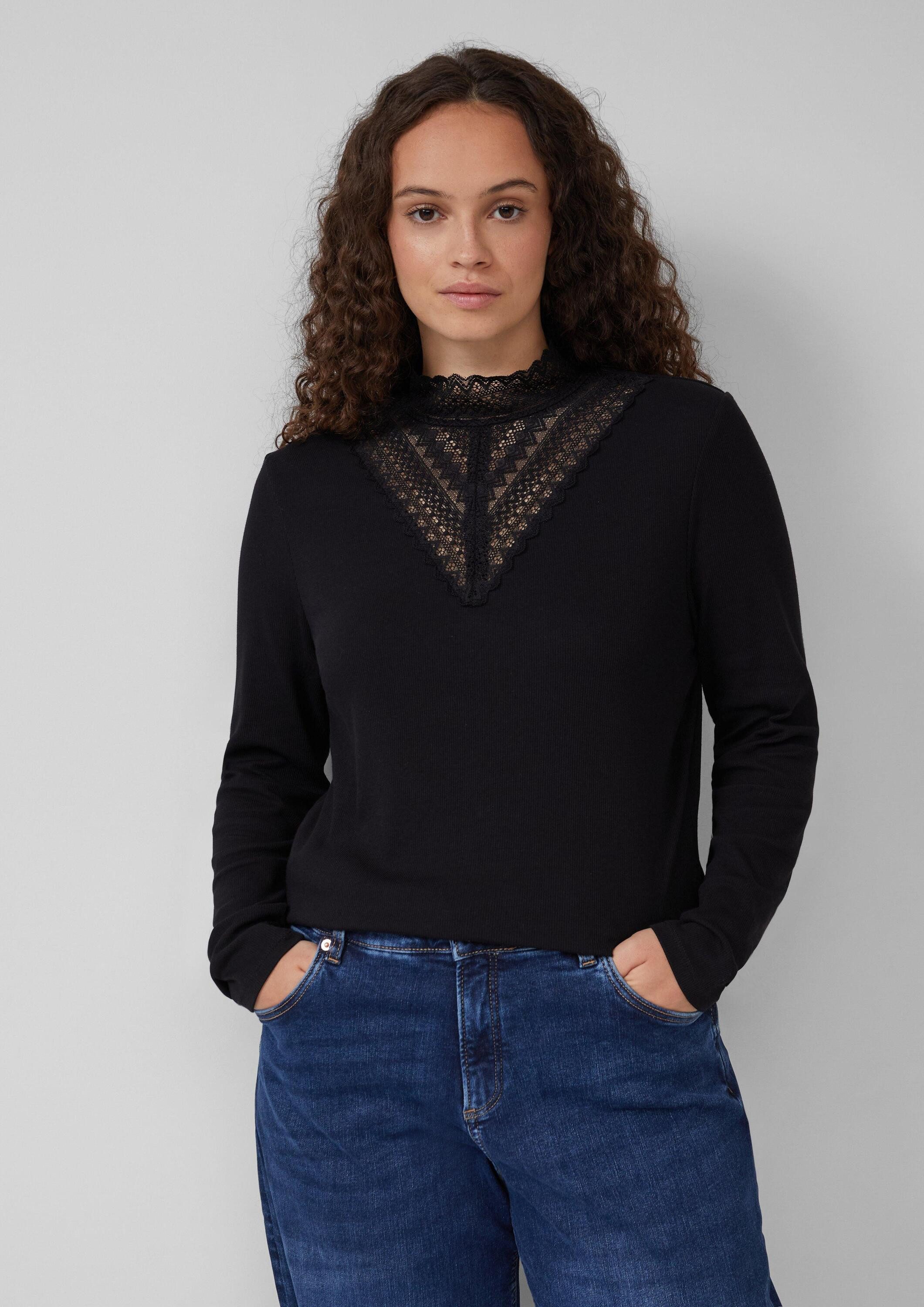 QS Langarmshirt T-Shirt Rippshirt mit Spitzeneinsatz günstig online kaufen