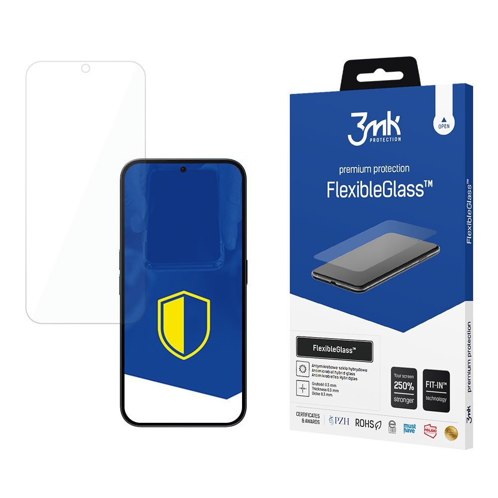 3MK Displayschutzglas Schutzglas Panzerglas Hybridglas für Nothing Phone 2a, Spar-Set, 1 Stück, kratzfest, stoßfest, antibakteriell, ultradünn