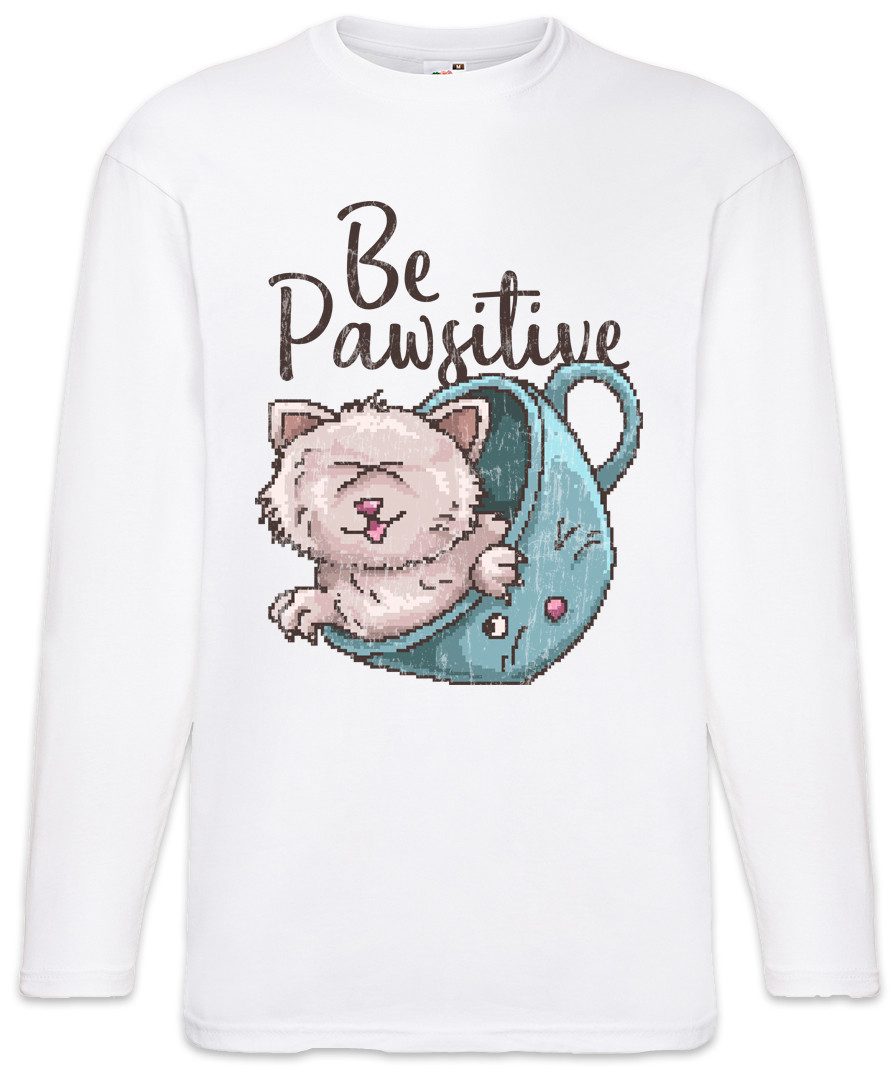 Langarmshirt Be Pawsitive Langarm T-Shirt Cat Cats Katze Love Liebe Gamer Gaming