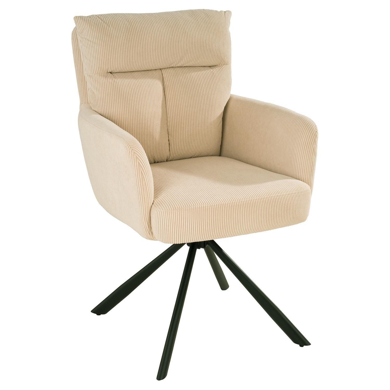 Polsterstuhl, Beige, Cordbezug, Metallgestell