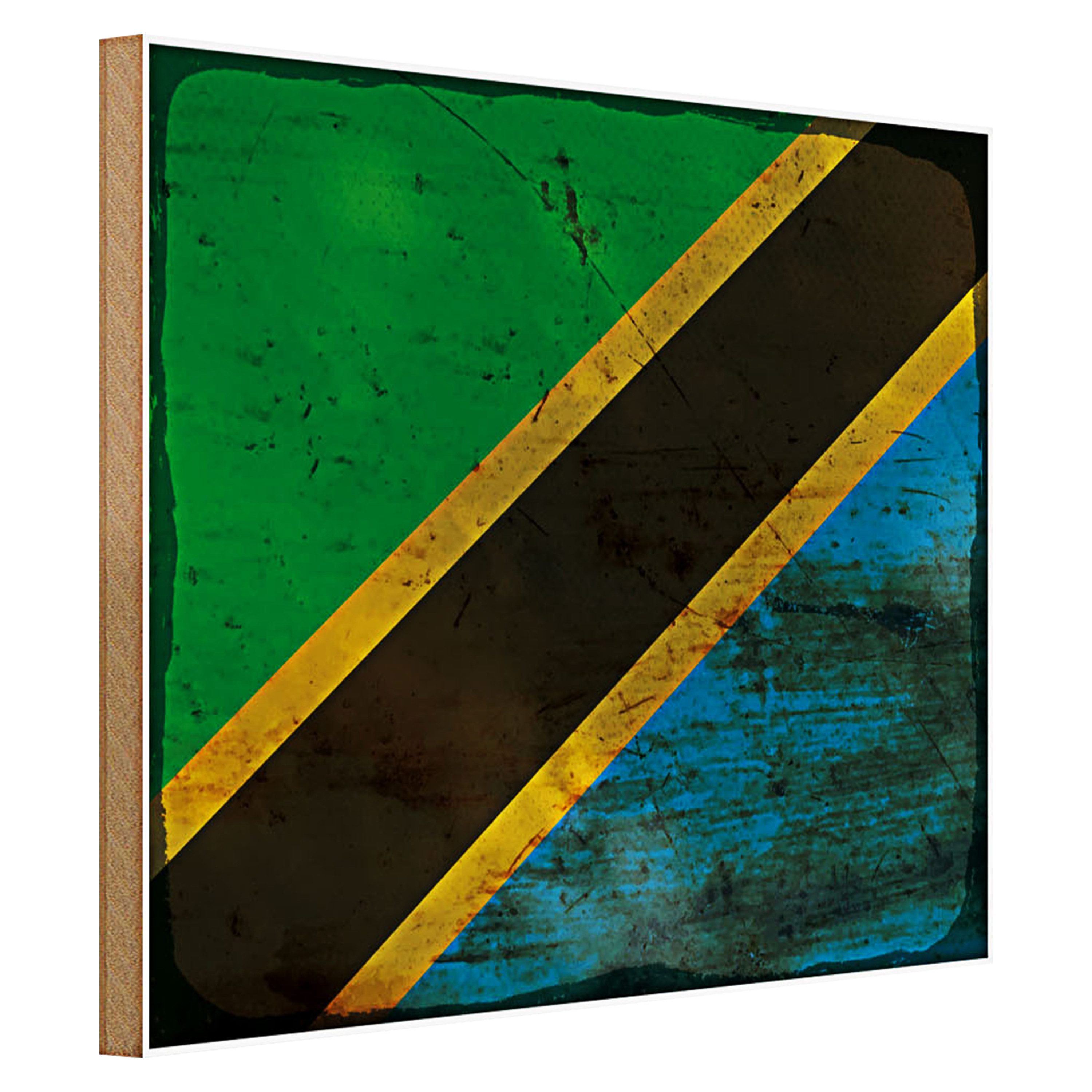 Roomando Holzbild Flagge Tansania 40x30cm Flag of Tanzania Rost