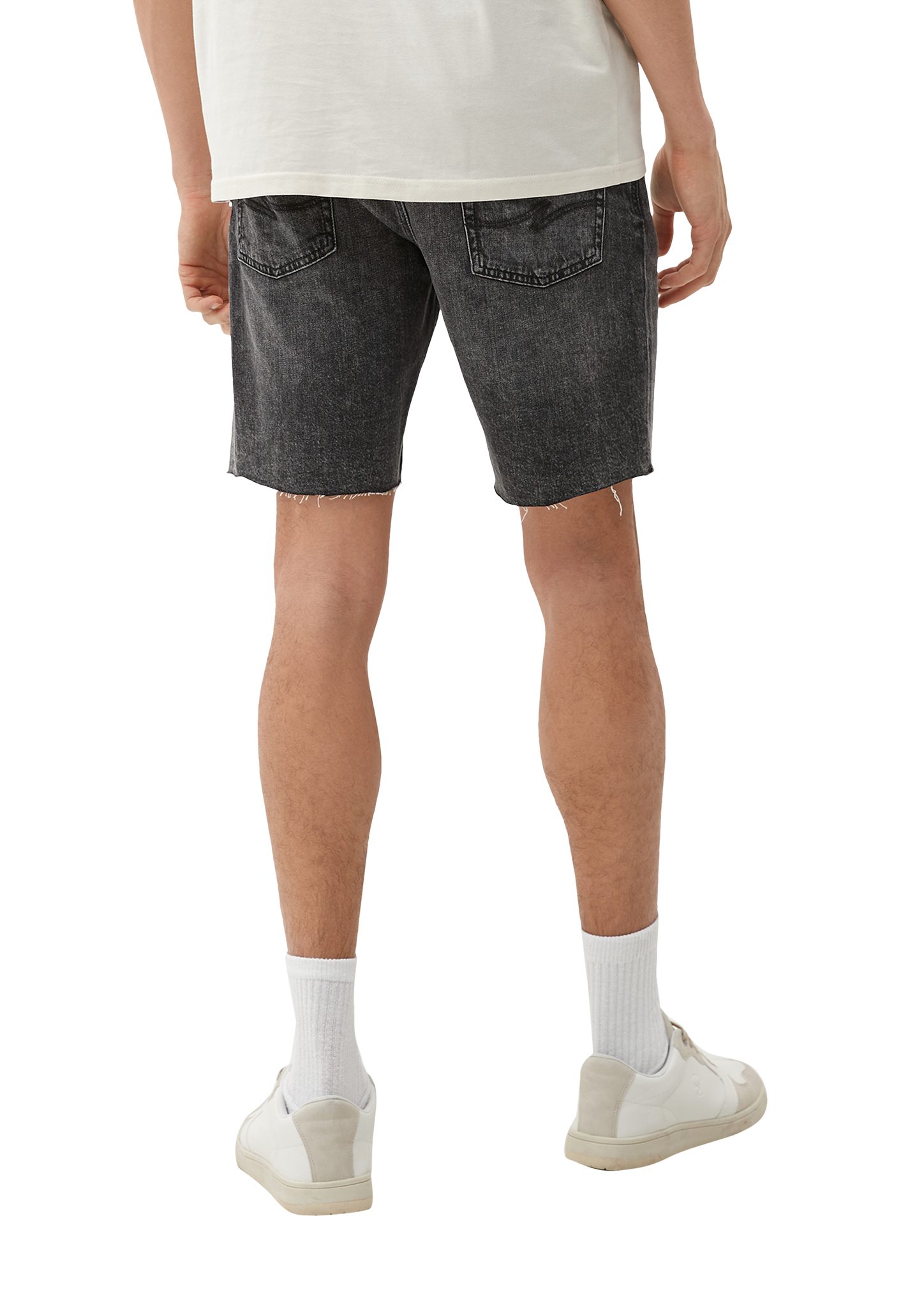 / Rise dunkelgrau Waschung, Label-Patch, Jeansshorts Jeans-Shorts / Ziernaht Fit Regular Mid QS John / Straight Leg
