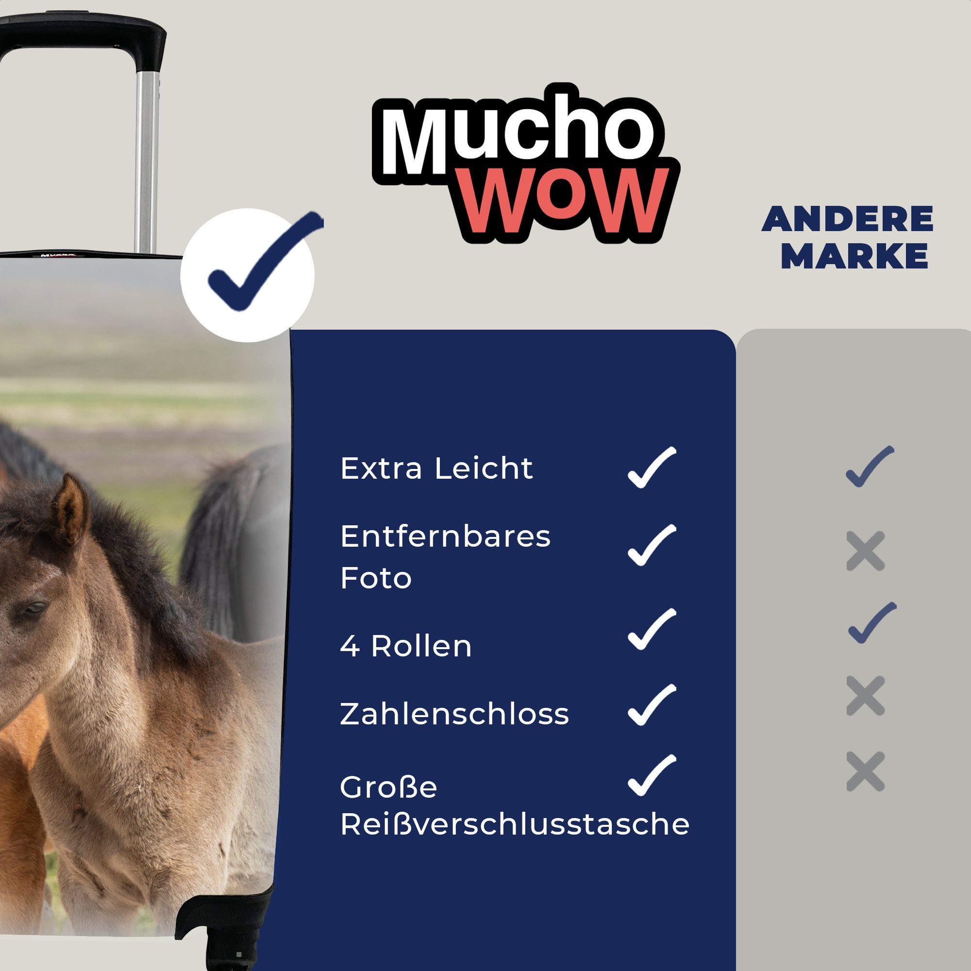 Rollen, Trolley, Reisekoffer Wiese, rollen, Ferien, Reisetasche Vlies - Handgepäckkoffer Pferde mit für MuchoWow - - Handgepäck 4 Tiere