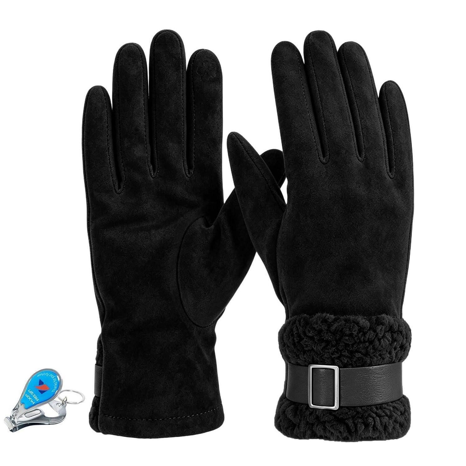 LuxusKollektion Thermohandschuhe Winterhandschuhe Damen Touchscreen Wildleder Fleece Black (1-St)