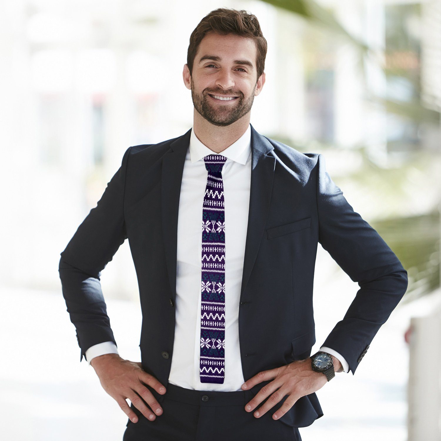 DonDon Krawatte schmale Krawatte Strickkrawatte, für 1-St) lila Veranstaltungen oder Wollkrawatte Büro (Packung, festliche cm Retro-Look, 5