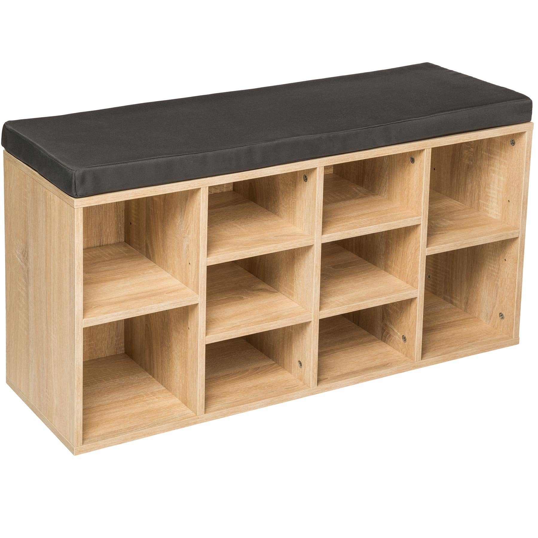 dunkelgrau-eiche Sitzkissen) hell Max tectake inkl. 1-St., Schrank+Kissen, Schuhschrank mit (Set