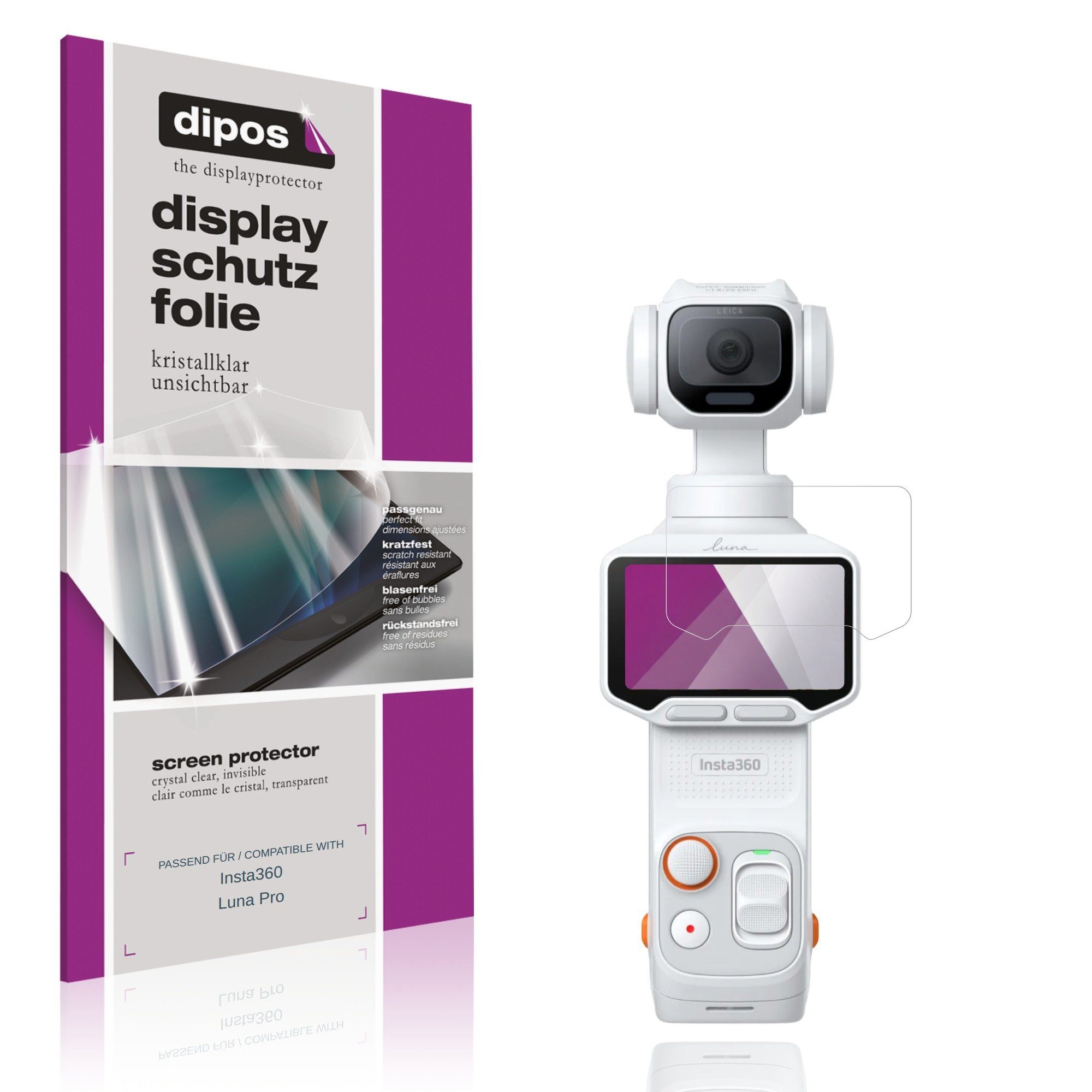 dipos Displayschutzfolie Schutzfolie für Insta360 Luna Pro, 4 Stück, Displayschutz Schutz Folie Made in Germany