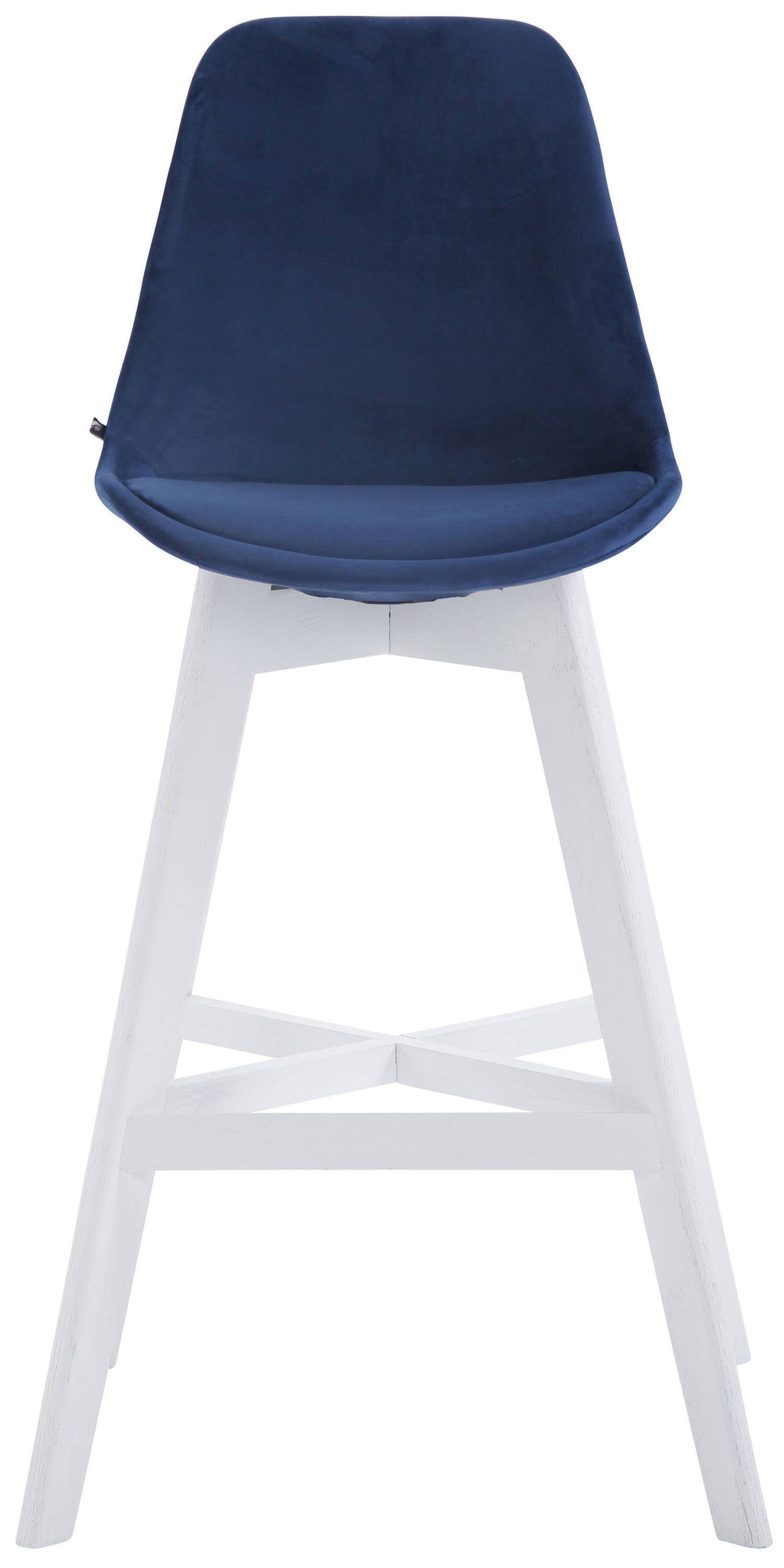 TPFLiving Barhocker Canada mit Fußstütze Weiß Gestell bequemer und & Rückenlehne Blau - für angenehmer 4-Fuß Sitzfläche: Holz Samt Hocker (Barstuhl Küche), Theke