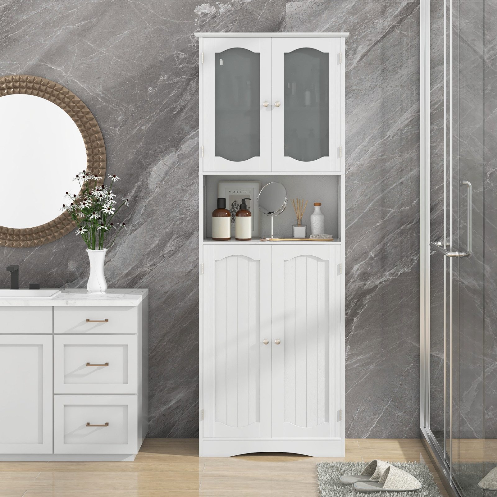 COSTWAY Hochschrank Küche, Badezimmerschrank, mit 4 günstig online kaufen