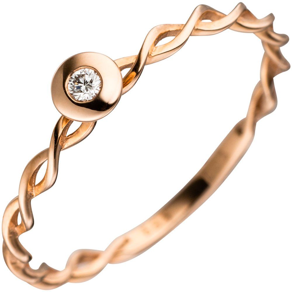 Schmuck Krone Solitärring Damenring mit Brillant, 585 Rotgold, gedreht, Gold 585