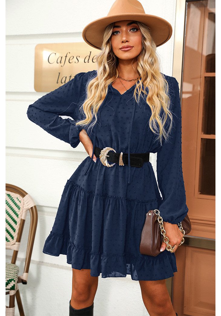 Cupshe Minikleid Langarm Rüschen Stufenkleid Krawattenkragen günstig online kaufen