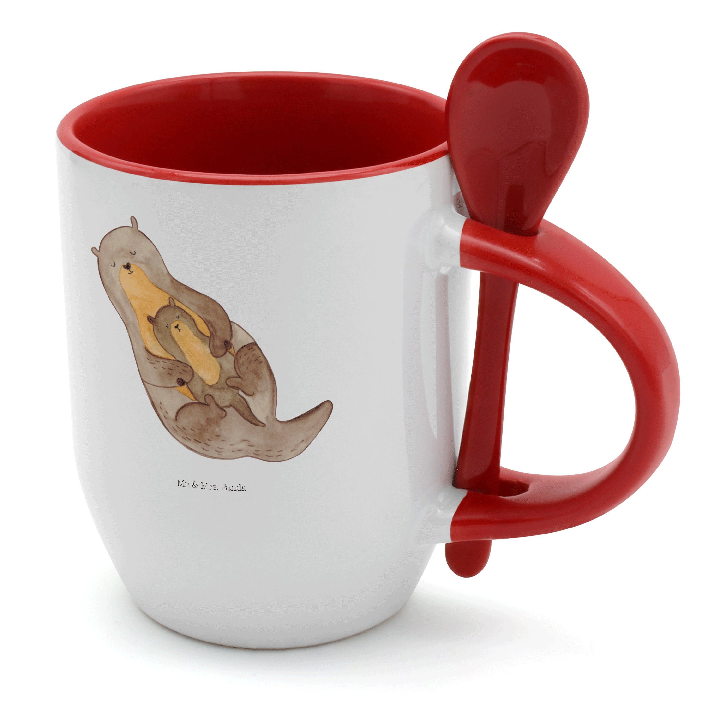 Mr. & Mrs. Panda Tasse Otter mit Kind - Weiß - Geschenk, Tasse, Seeotter, Kaffeetasse, Kaffe, Keramik