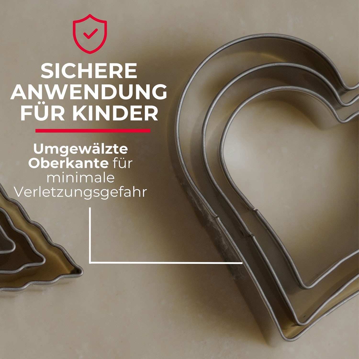 WESTMARK Ausstechform Terrassenkeks-Set Herz, Groß, 3-teilig, Größen: ø 4,5,6 cm, Edelstahl, dreiteilig, spülmaschinengeeignet, sehr scharfe Schneidkante – Bild 3 von 5