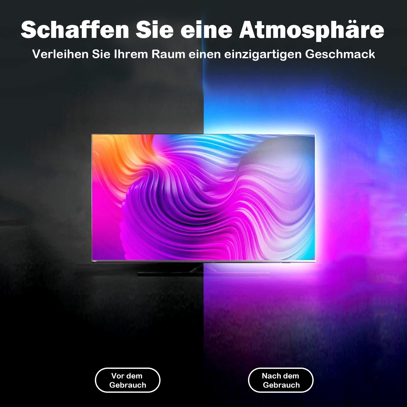 MUPOO LED Lichtleiste RGB LED-Streifen USB TV-Hintergrundbeleuchtung, LED-Stripe Nachtlicht, 2M--Fernbedienung, Musik-Sync,Gaming-Dekor Atmosphäre,LED Nachtlicht