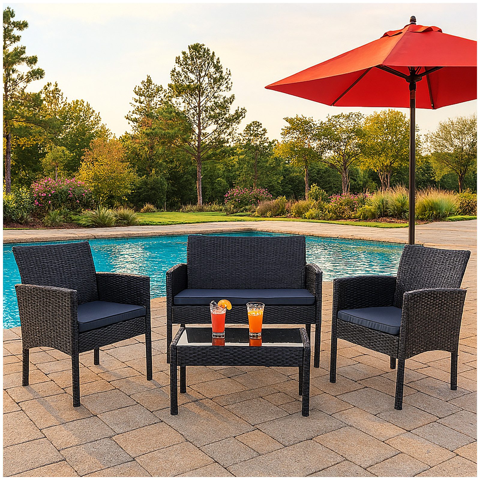HTI-Living Gartenlounge-Set 4-teiliges Polyrattan Lounge-Set mit Tisch, (Se günstig online kaufen