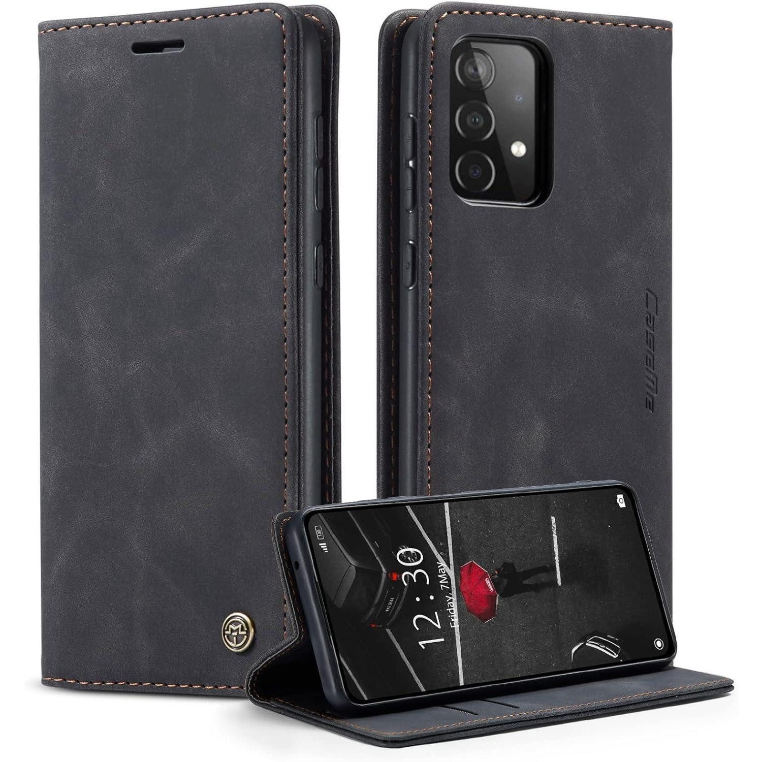 LuxusKollektion Flip Case Handyhülle Samsung Galaxy A52S 5G/A52 4G/5G Premium Leder - Schwarz