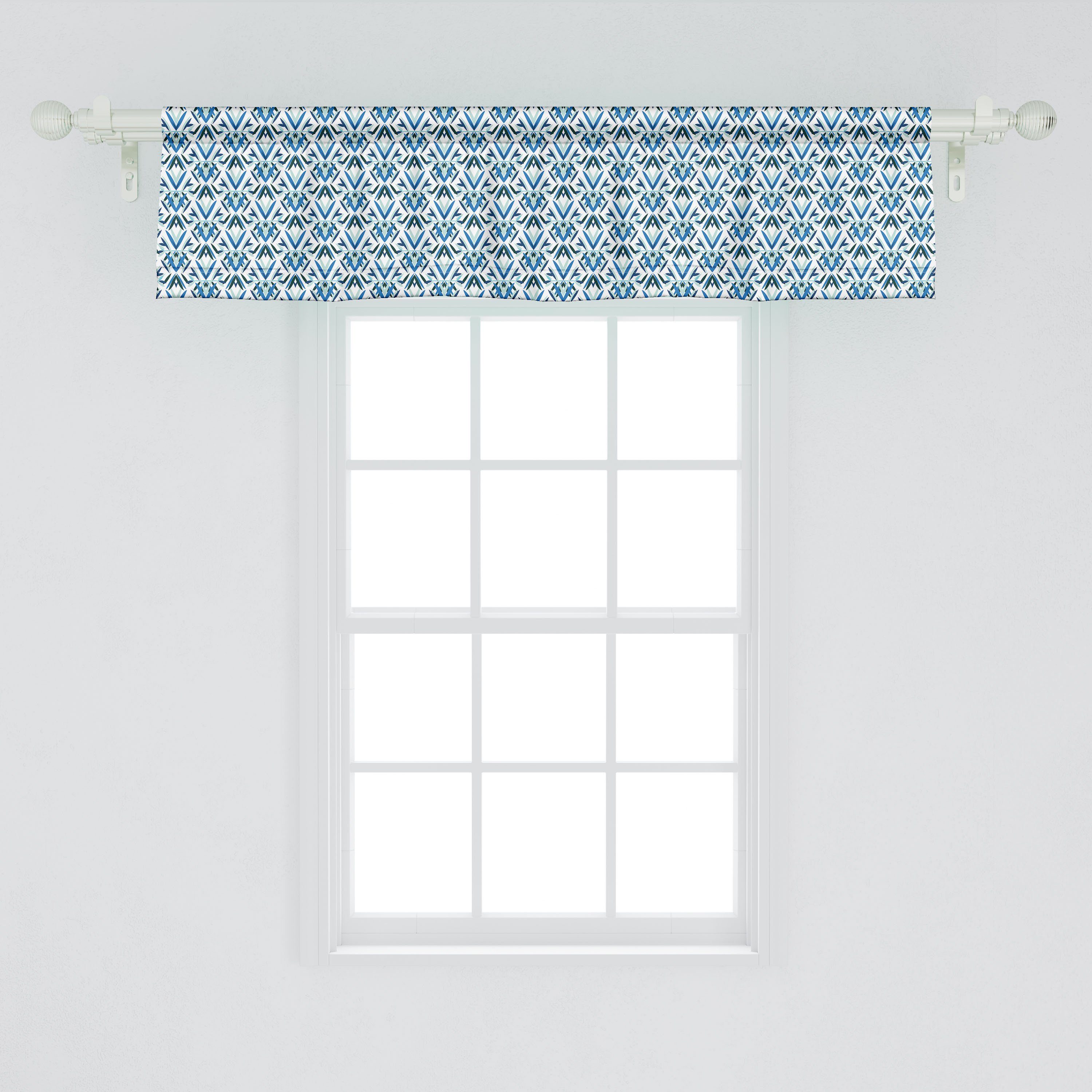 für Schlafzimmer Küche Form-Muster Volant Abstrakt Dekor mit Blau Vorhang Stangentasche, Microfaser, Scheibengardine Grün Abakuhaus,