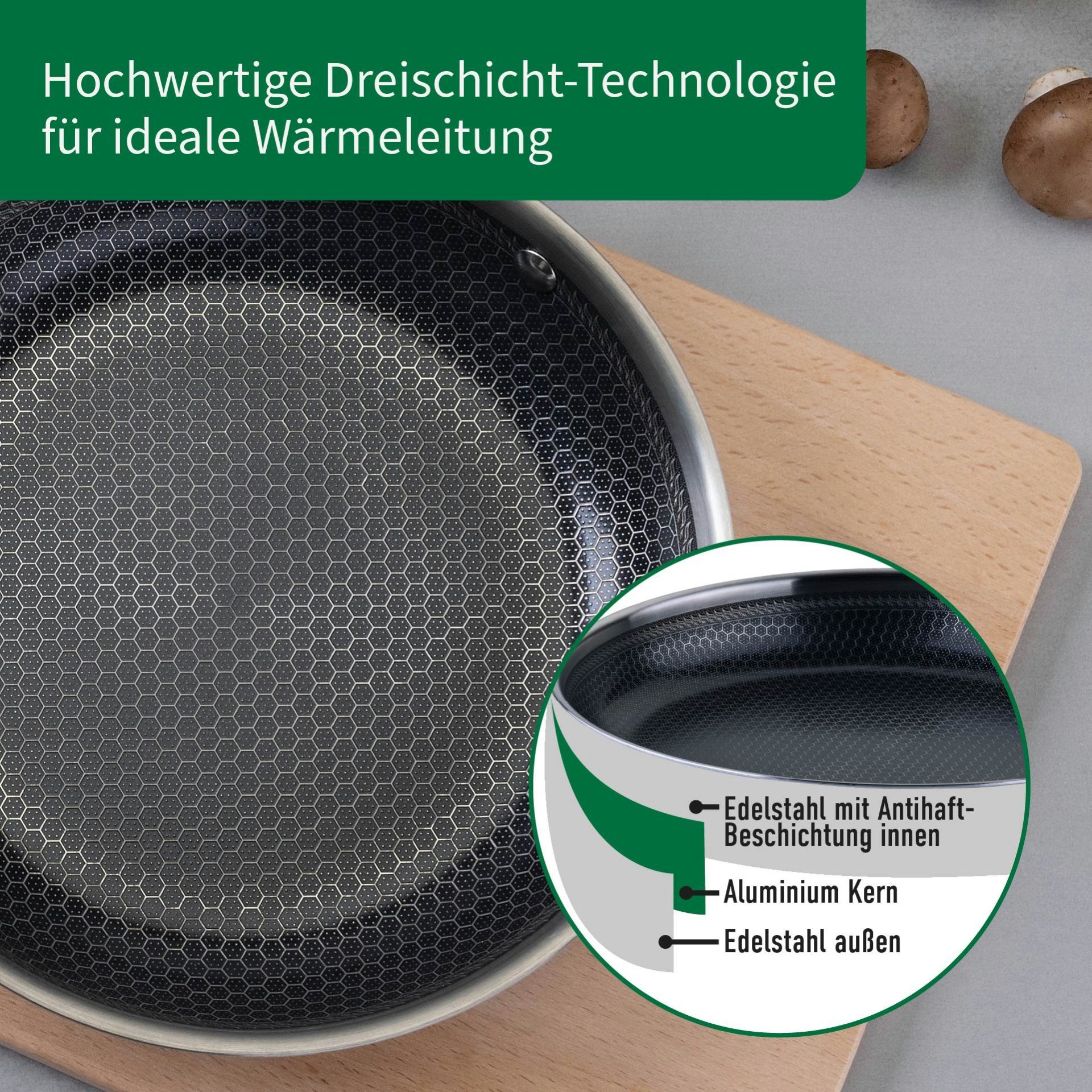 Chefkoch trifft Fackelmann Bratpfanne Tri-Ply, Ø 24 cm, Edelstahl, Induktion/- backofengeeignet – Bild 5 von 5