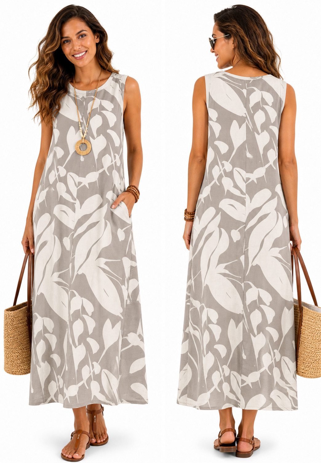 SUBLEVEL Sommerkleid Ärmelloses Maxikleid Luftig Elegant Vielseitig 120cm lang Sommerkleid