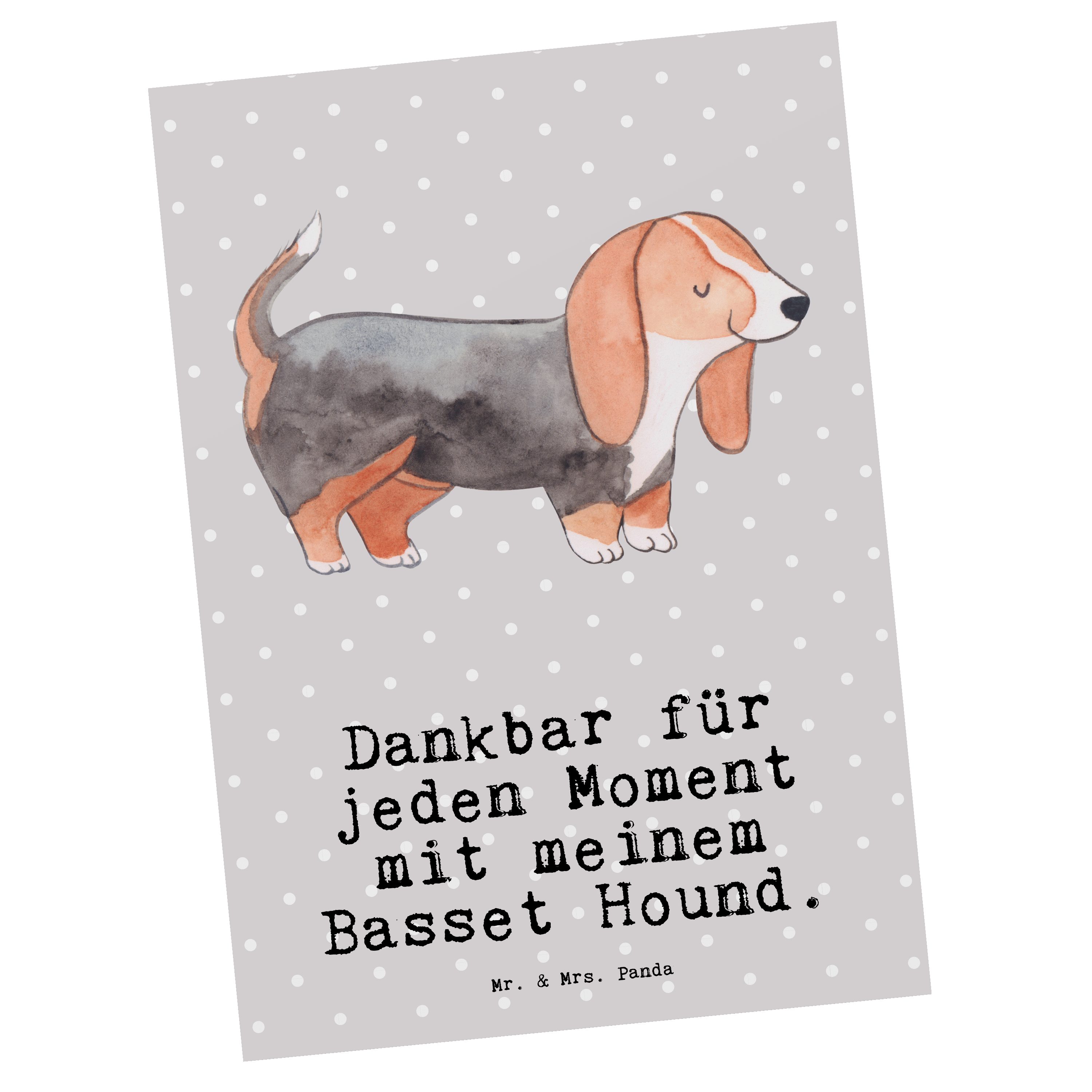 Mr. & Mrs. Panda Postkarte Basset Hound Moment - Grau Pastell - Geschenk, Ansichtskarte, Einladu