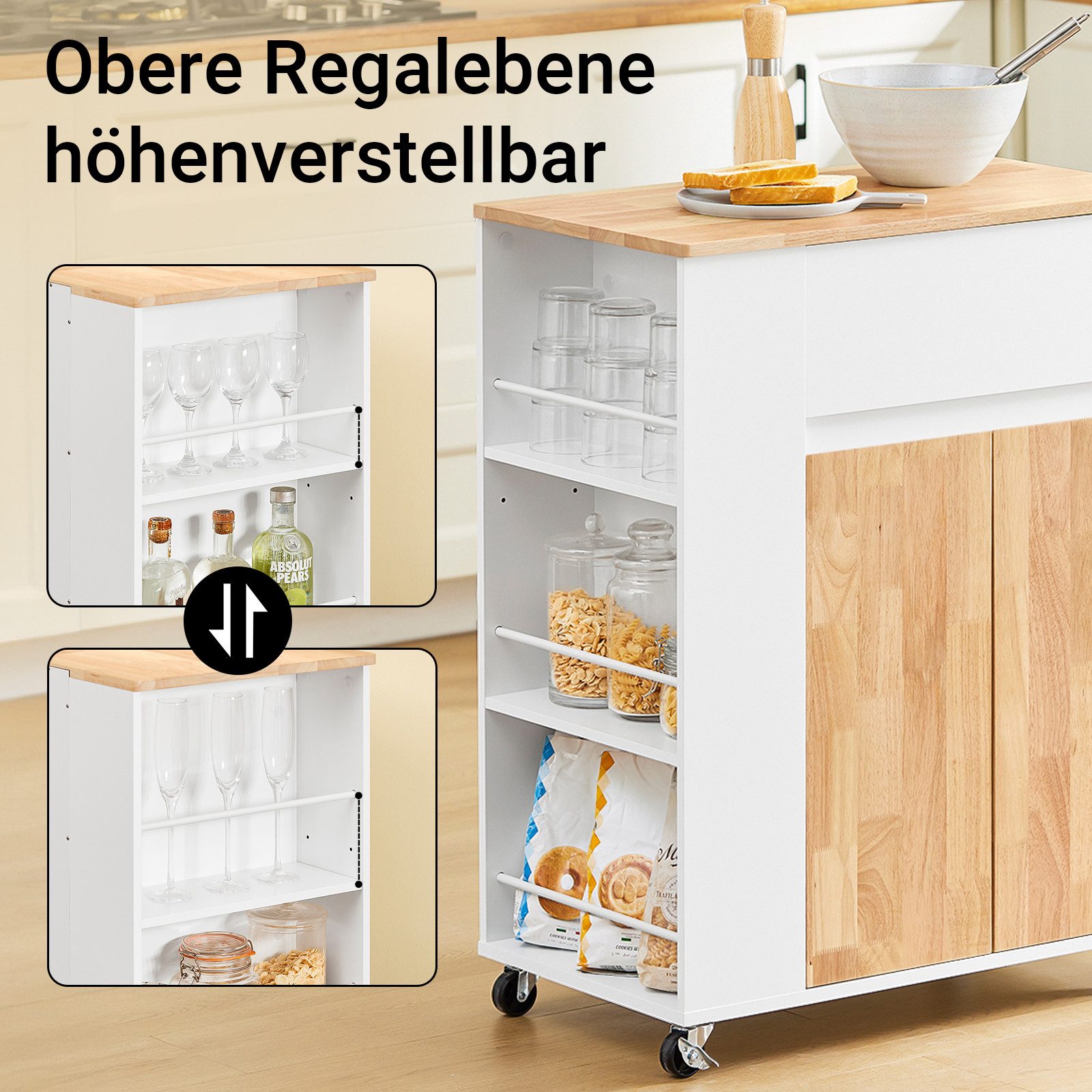 SoBuy Küchenwagen FKW132, Servierwagen mit Rollen Küchentrolley Beistellwagen, Küchenregal Küchenschrank auf Rollen, mit Gewürzregal, Küche Esszimmer – Bild 4 von 5