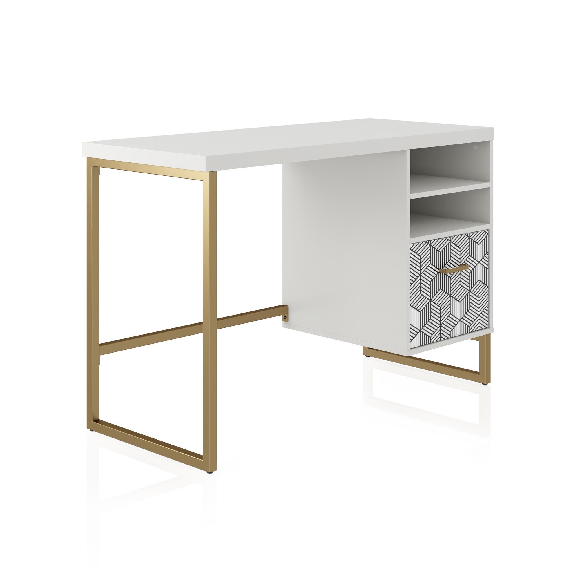 loft24 Schreibtisch Scarlett, mit Schublade, Metallgestell in gold, Breite 114 cm