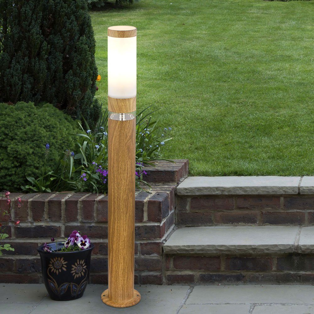 etc-shop LED Außen-Stehlampe, Stehlampe Wandleuchte Holzoptik Garten Balkon Außenlampe Holzoptik - Stehleuchte