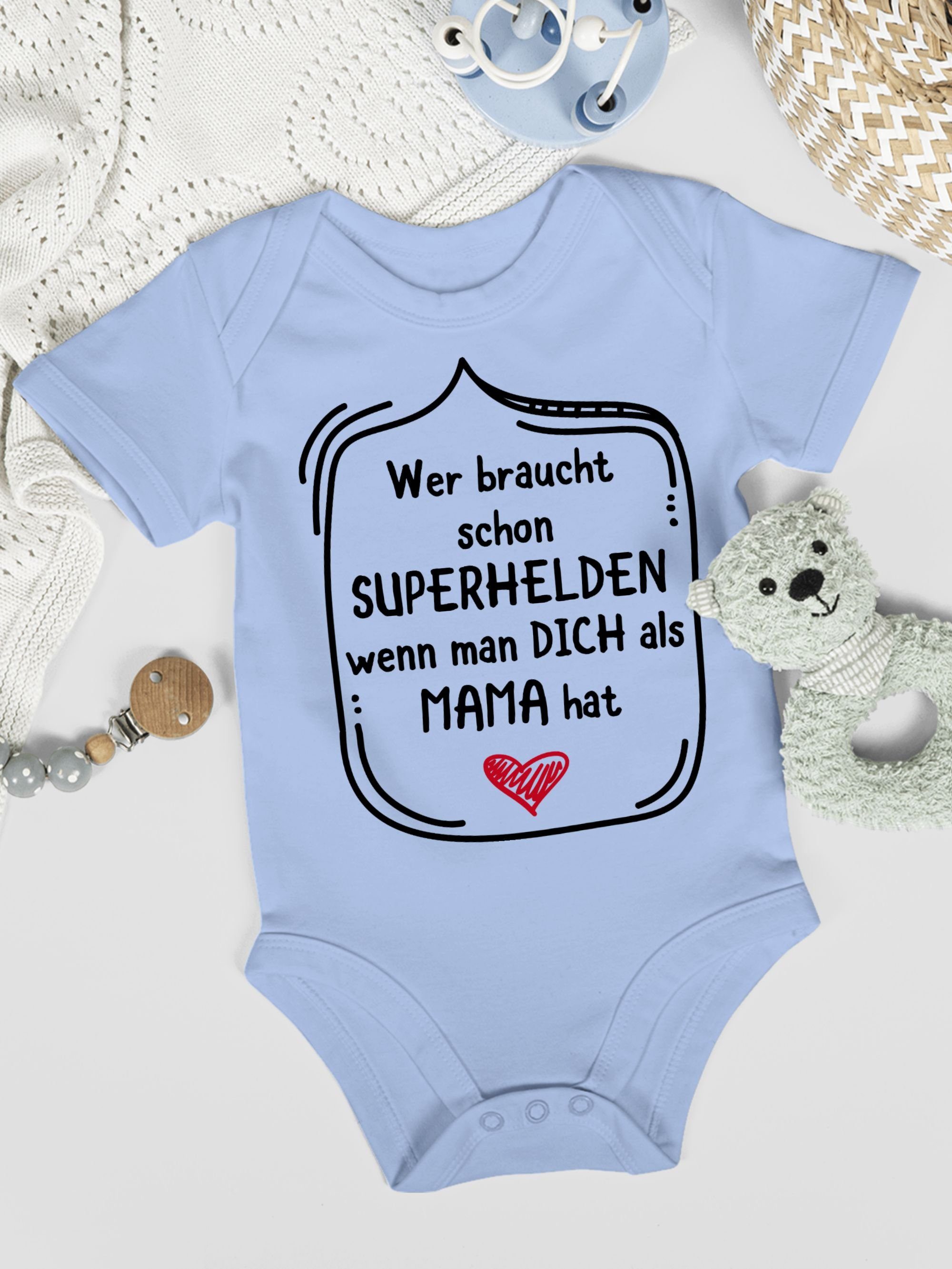 Shirtracer Shirtbody Wer braucht hat schon Mama man (1-tlg) Babyblau Muttertagsgeschenk dich als 2 Superhelden wenn